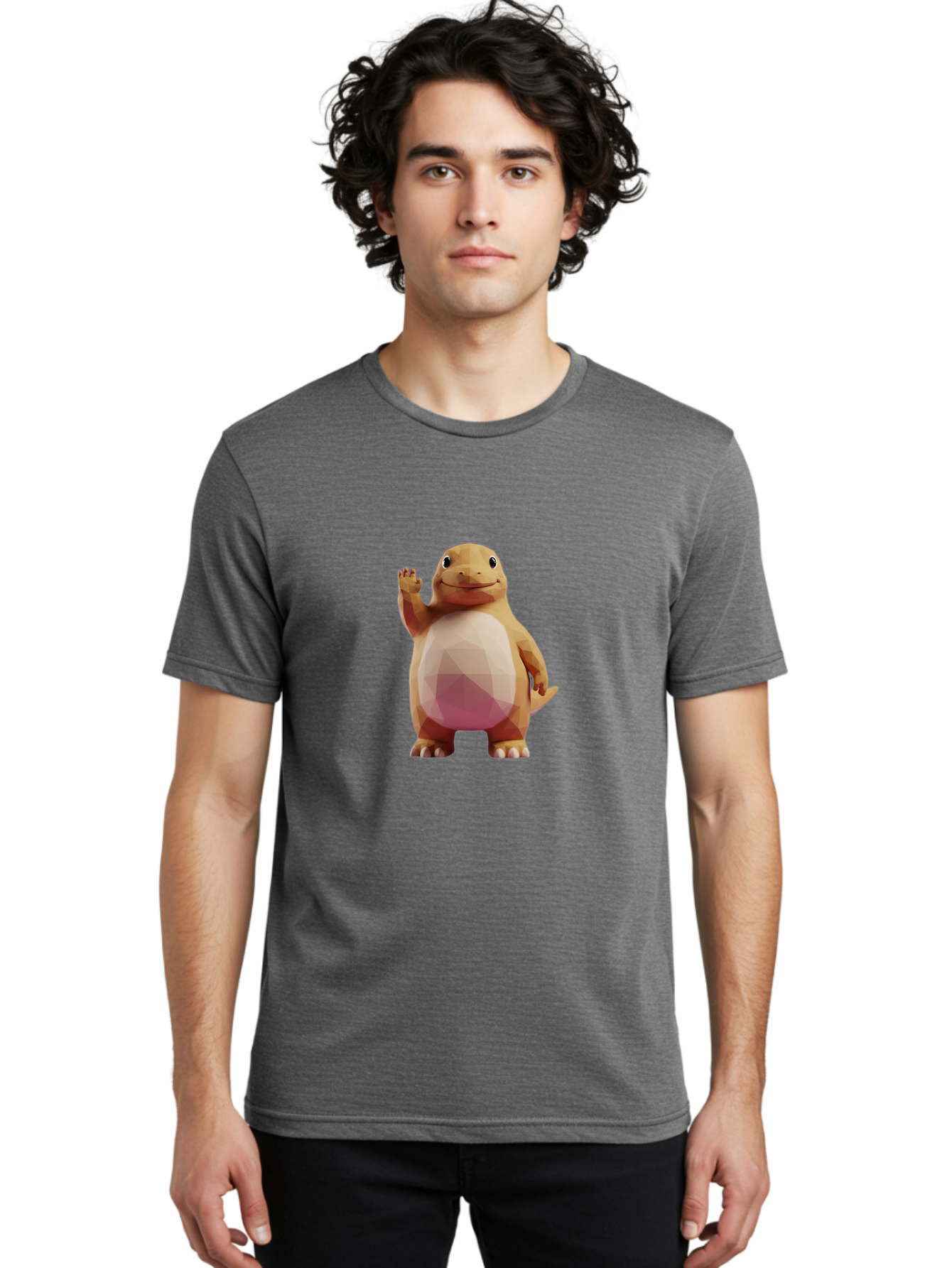 Charmander Men'S Graphic Tee, 100% Cotton, Comfortable Casual Summer Wear, Machine Washable, Charmander, Pokémon Character, Cartoon Lizard, Low-Poly 3D Model, Orange And White Colors, Friendly Gesture, Digital Illustration, Gaming Icon Bae406 21