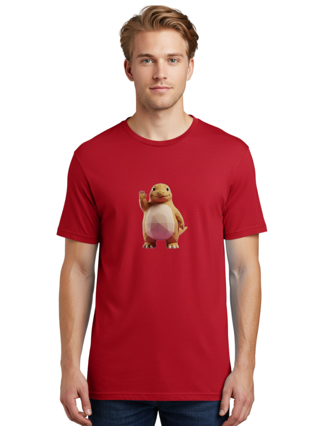Charmander Men'S Graphic Tee, 100% Cotton, Comfortable Casual Summer Wear, Machine Washable, Charmander, Pokémon Character, Cartoon Lizard, Low-Poly 3D Model, Orange And White Colors, Friendly Gesture, Digital Illustration, Gaming Icon Bae406 29