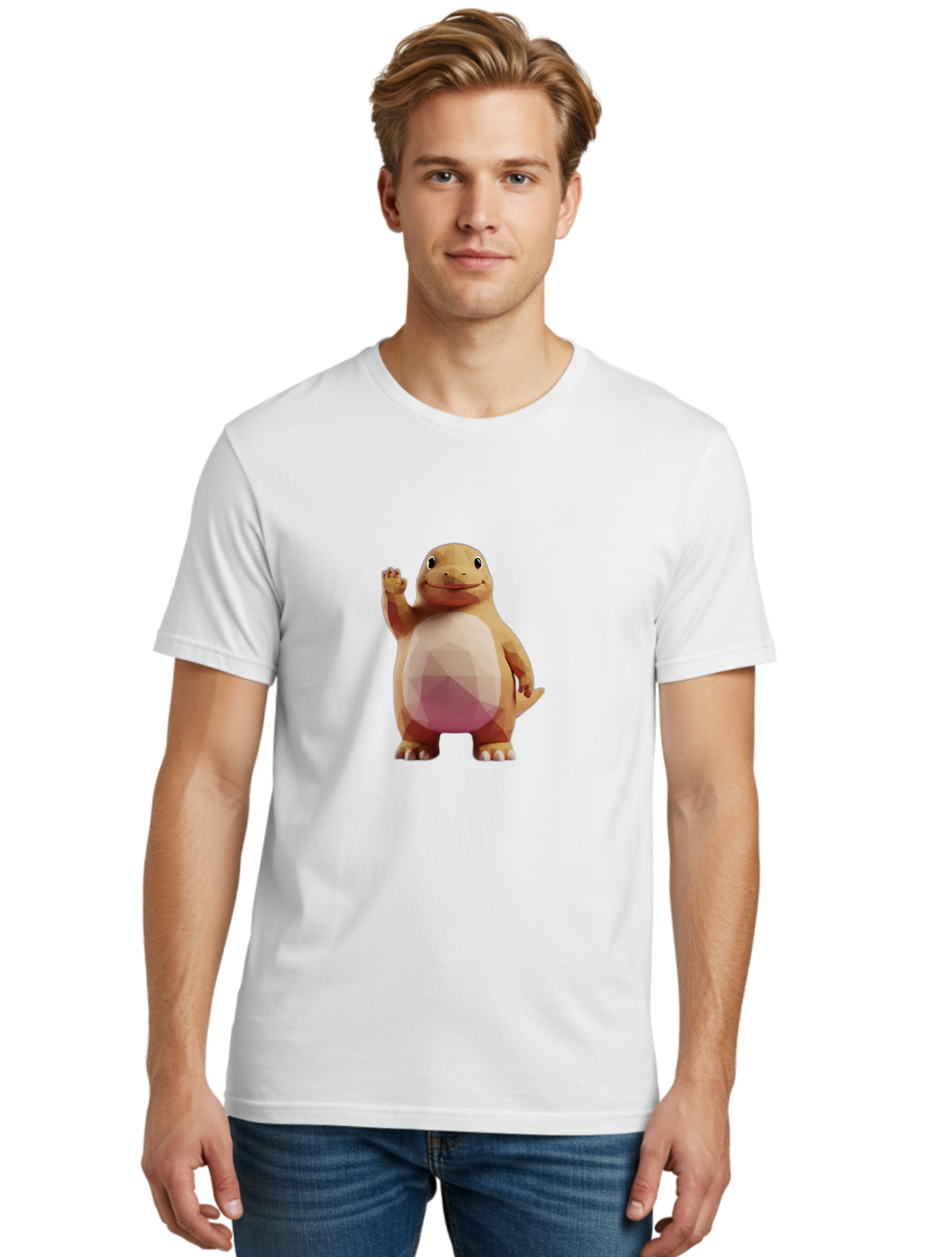 Charmander Men'S Graphic Tee, 100% Cotton, Comfortable Casual Summer Wear, Machine Washable, Charmander, Pokémon Character, Cartoon Lizard, Low-Poly 3D Model, Orange And White Colors, Friendly Gesture, Digital Illustration, Gaming Icon Bae406 16