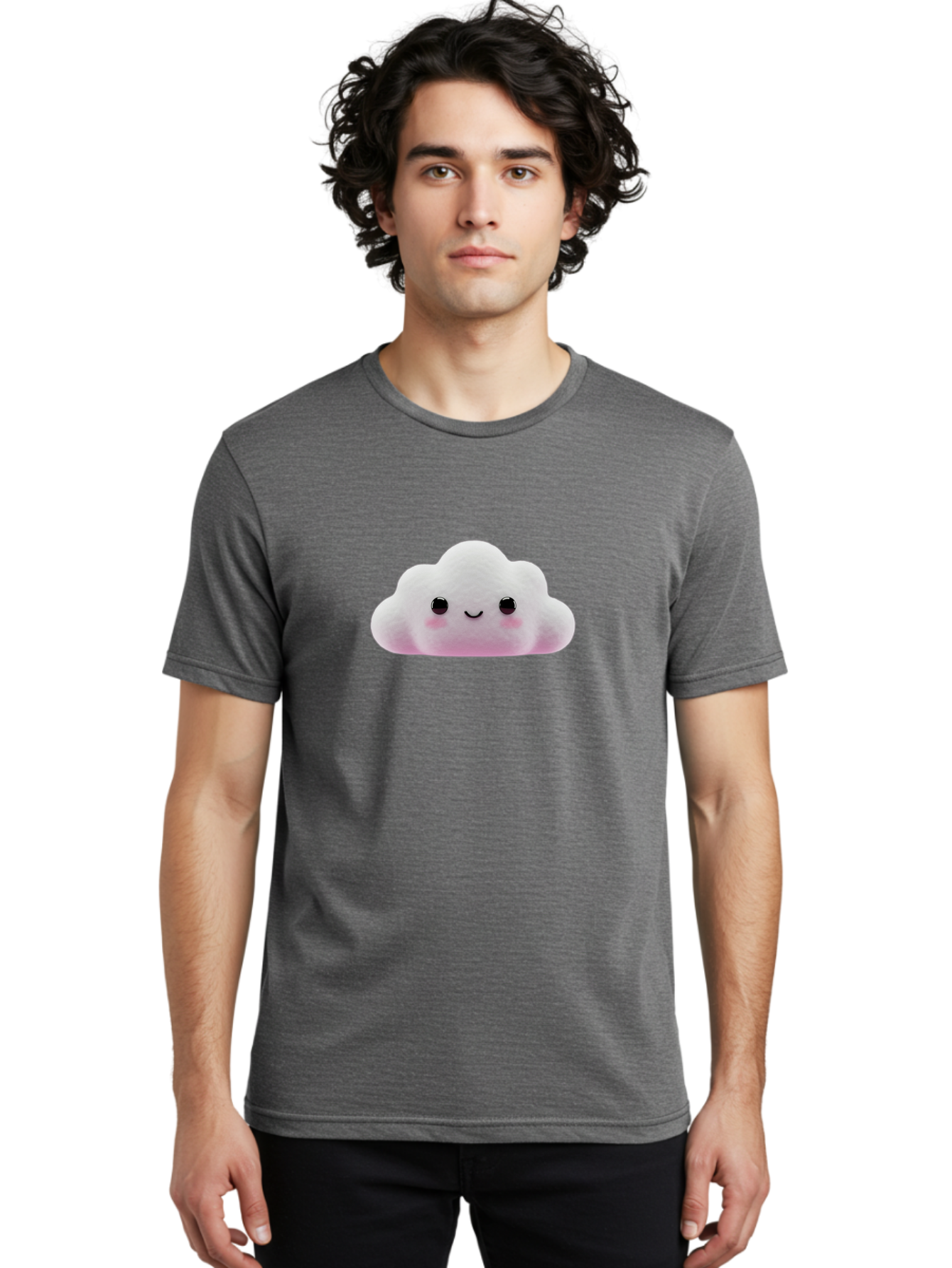 Cloud-Emoticon Men'S Graphic Tee, 100% Cotton, Comfortable Casual Summer Wear, Machine Washable, Cute Cartoon Cloud, Plush Toy, Smiling Face, Soft And Cuddly, Pastel Colors, Adorable Design, Kawaii Character Bae409 23