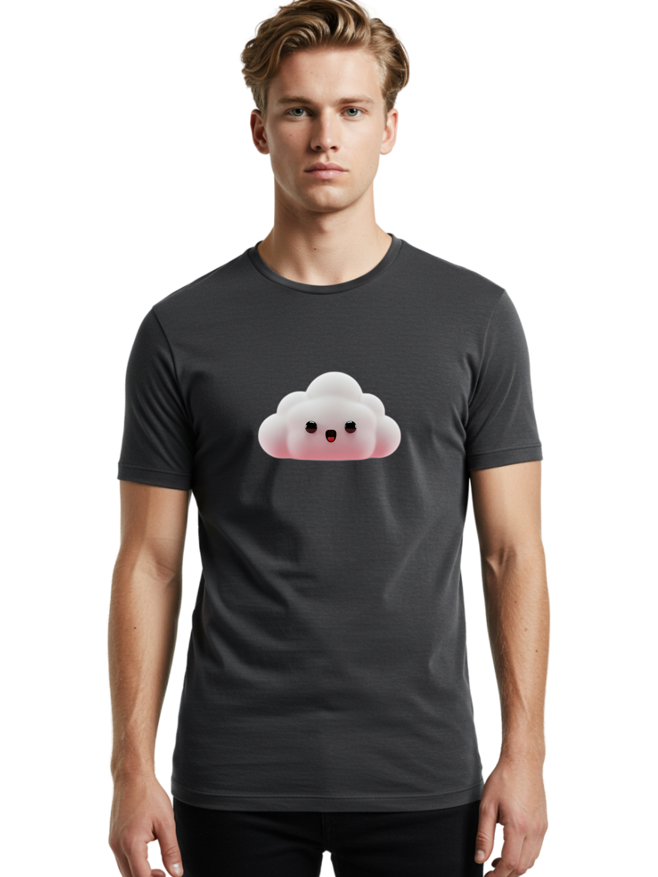 Cloud Men'S Graphic Tee, 100% Cotton, Comfortable Casual Summer Wear, Machine Washable, Cute Cloud, Kawaii Character, Fluffy Cloud, Cartoon Style, Soft Pink, Adorable Face, Big Eyes, Small Mouth, Playful Design, Digital Art Bae410 21