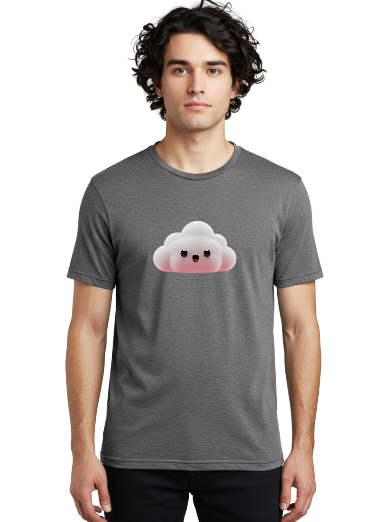 Cloud Men'S Graphic Tee, 100% Cotton, Comfortable Casual Summer Wear, Machine Washable, Cute Cloud, Kawaii Character, Fluffy Cloud, Cartoon Style, Soft Pink, Adorable Face, Big Eyes, Small Mouth, Playful Design, Digital Art Bae410 30