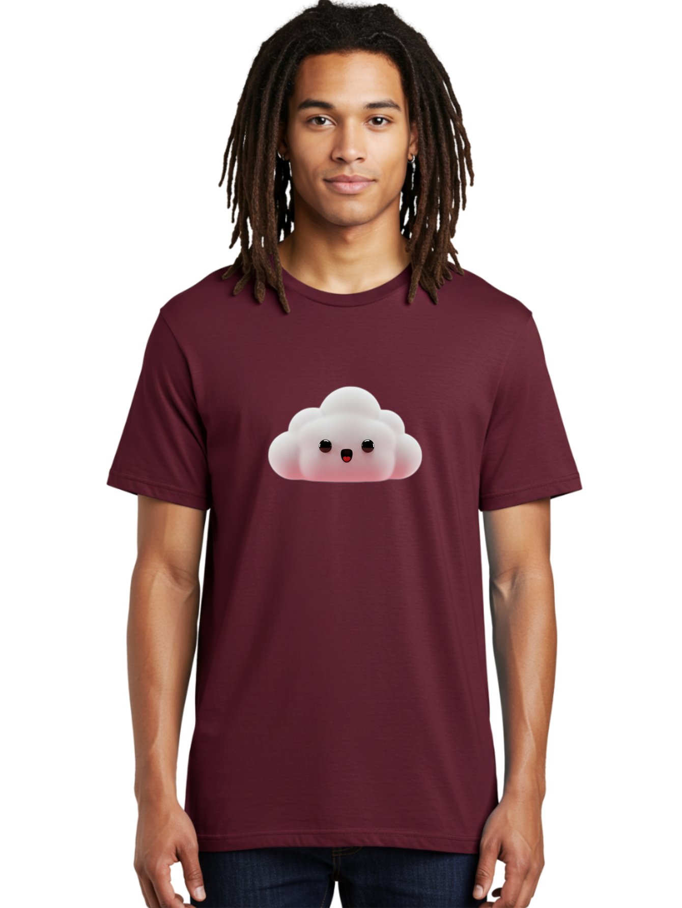 Cloud Men'S Graphic Tee, 100% Cotton, Comfortable Casual Summer Wear, Machine Washable, Cute Cloud, Kawaii Character, Fluffy Cloud, Cartoon Style, Soft Pink, Adorable Face, Big Eyes, Small Mouth, Playful Design, Digital Art Bae410 28
