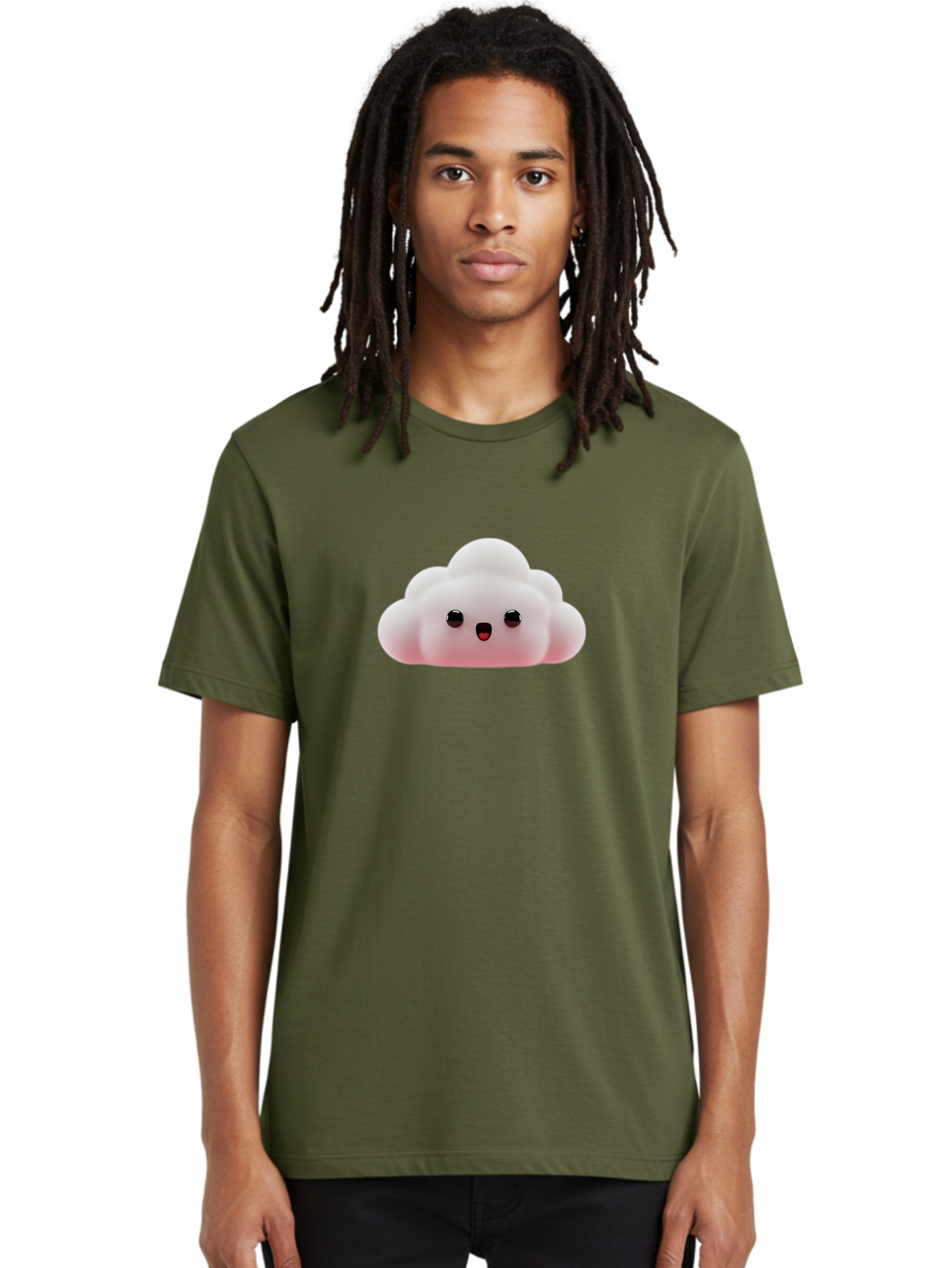 Cloud Men'S Graphic Tee, 100% Cotton, Comfortable Casual Summer Wear, Machine Washable, Cute Cloud, Kawaii Character, Fluffy Cloud, Cartoon Style, Soft Pink, Adorable Face, Big Eyes, Small Mouth, Playful Design, Digital Art Bae410 16