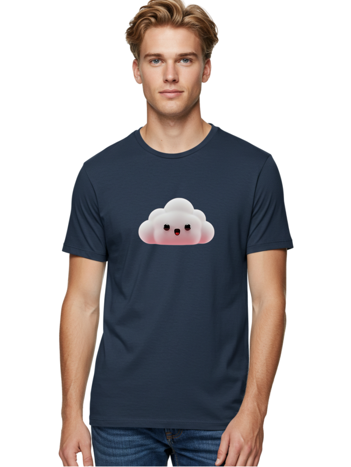Cloud Men'S Graphic Tee, 100% Cotton, Comfortable Casual Summer Wear, Machine Washable, Cute Cloud, Kawaii Character, Fluffy Cloud, Cartoon Style, Soft Pink, Adorable Face, Big Eyes, Small Mouth, Playful Design, Digital Art Bae410 29