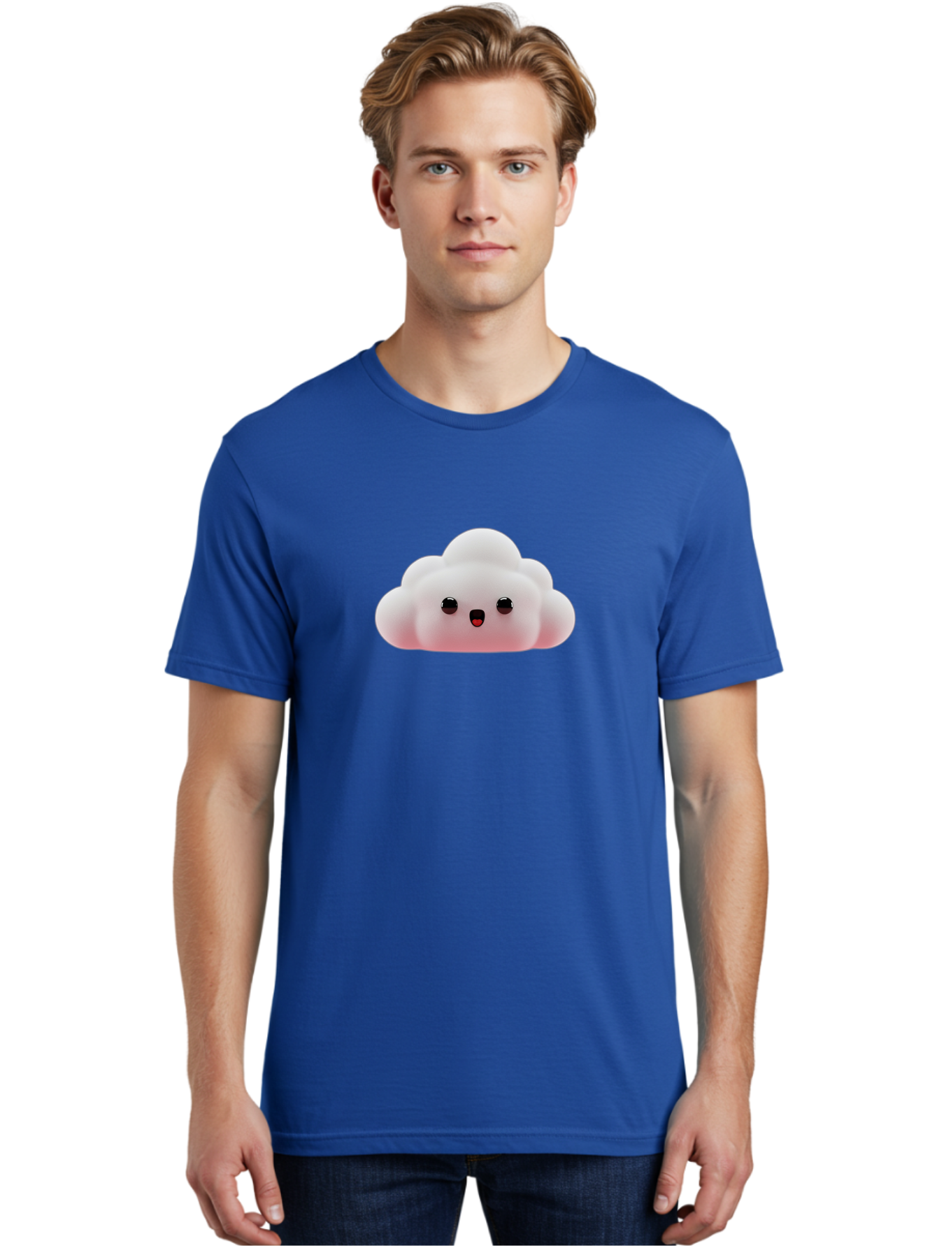 Cloud Men'S Graphic Tee, 100% Cotton, Comfortable Casual Summer Wear, Machine Washable, Cute Cloud, Kawaii Character, Fluffy Cloud, Cartoon Style, Soft Pink, Adorable Face, Big Eyes, Small Mouth, Playful Design, Digital Art Bae410 22
