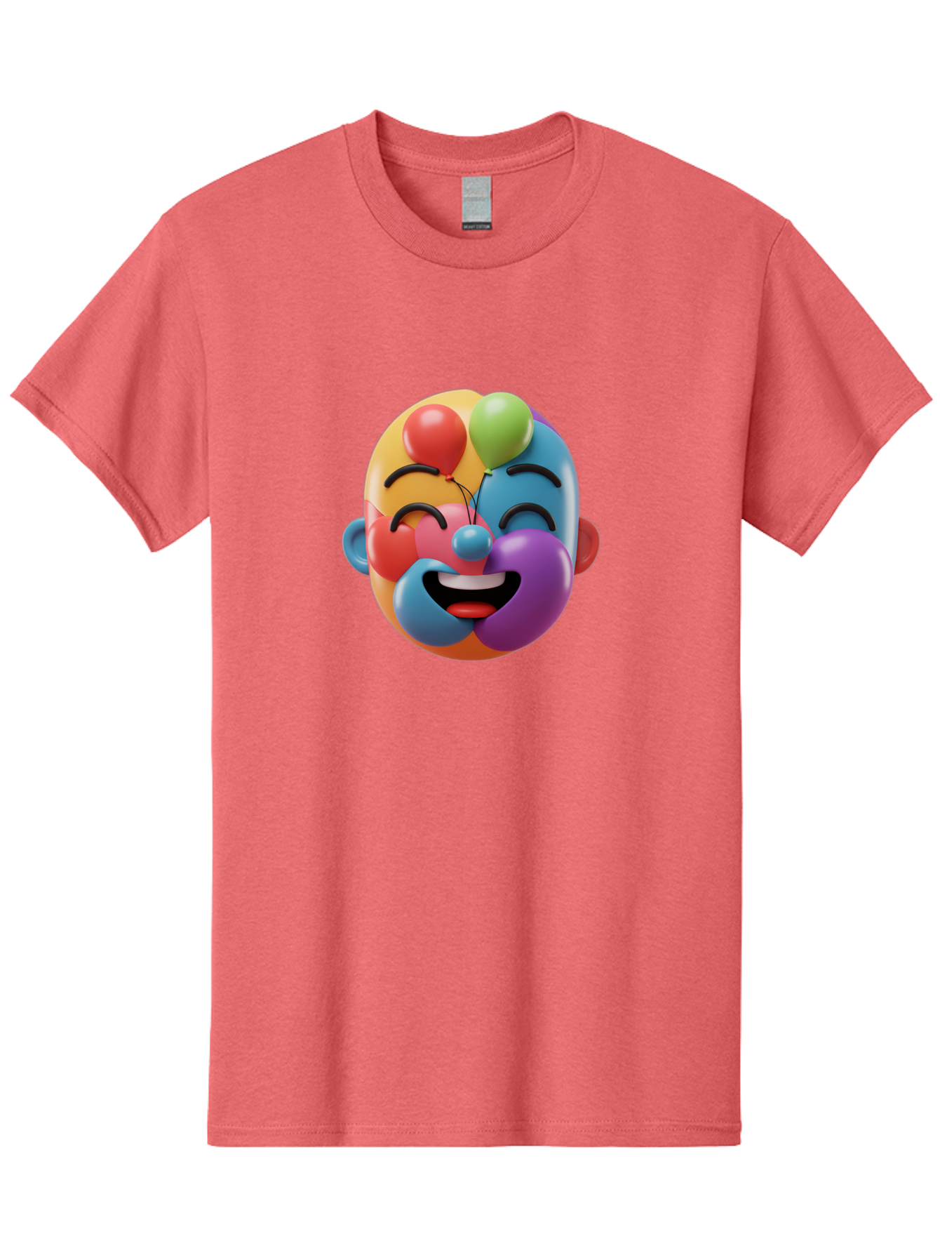 Clown-Emoji Men'S Graphic Tee, 100% Cotton, Comfortable Casual Summer Wear, Machine Washable, 3D Clown Face, Colorful Illustration, Clown Character, Balloons, Happy Expression, Vibrant Colors, Cartoon-Style, Playful Design, Joyful Atmosphere, Bae411 12