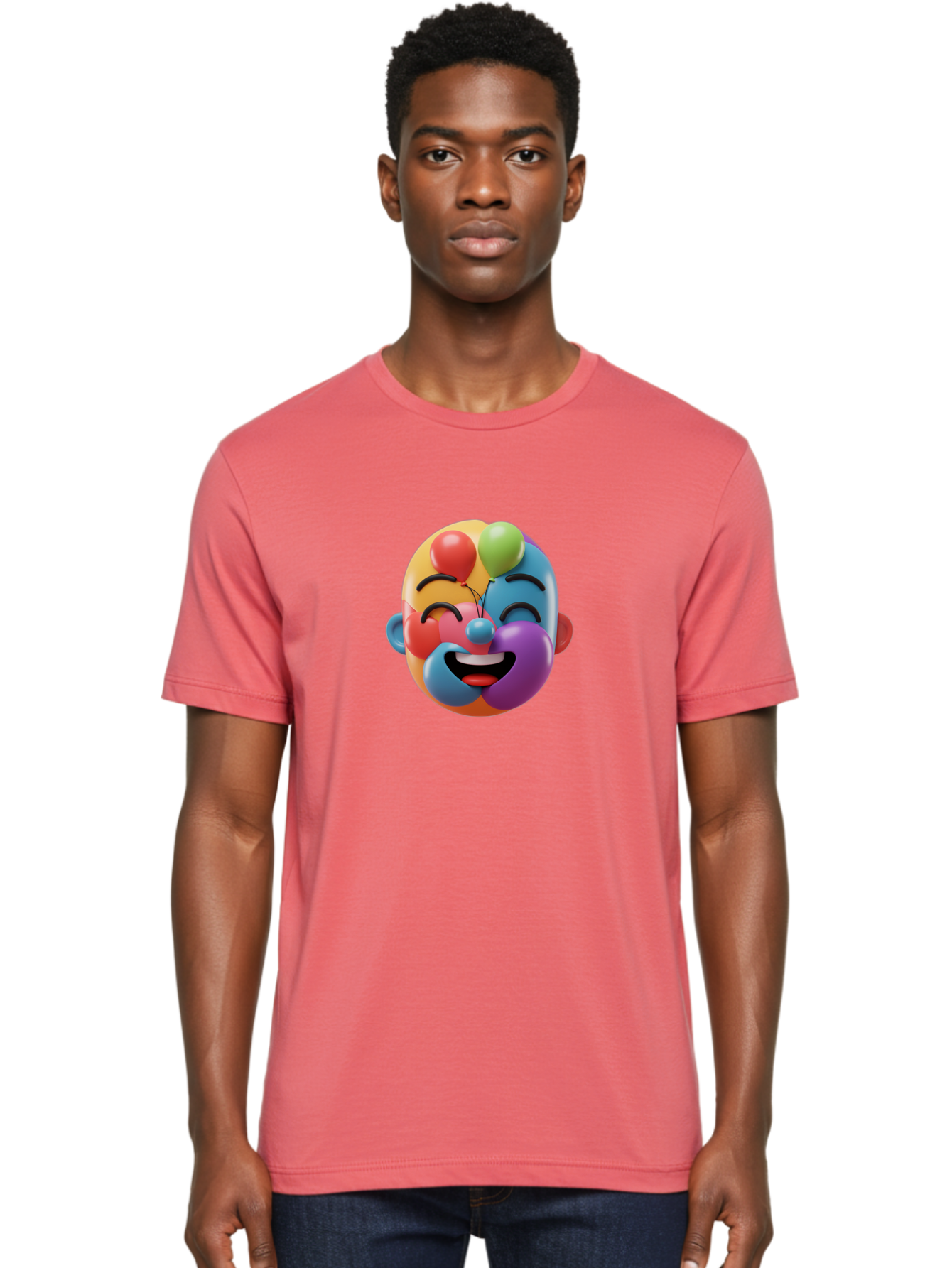 Clown-Emoji Men'S Graphic Tee, 100% Cotton, Comfortable Casual Summer Wear, Machine Washable, 3D Clown Face, Colorful Illustration, Clown Character, Balloons, Happy Expression, Vibrant Colors, Cartoon-Style, Playful Design, Joyful Atmosphere, Bae411 27