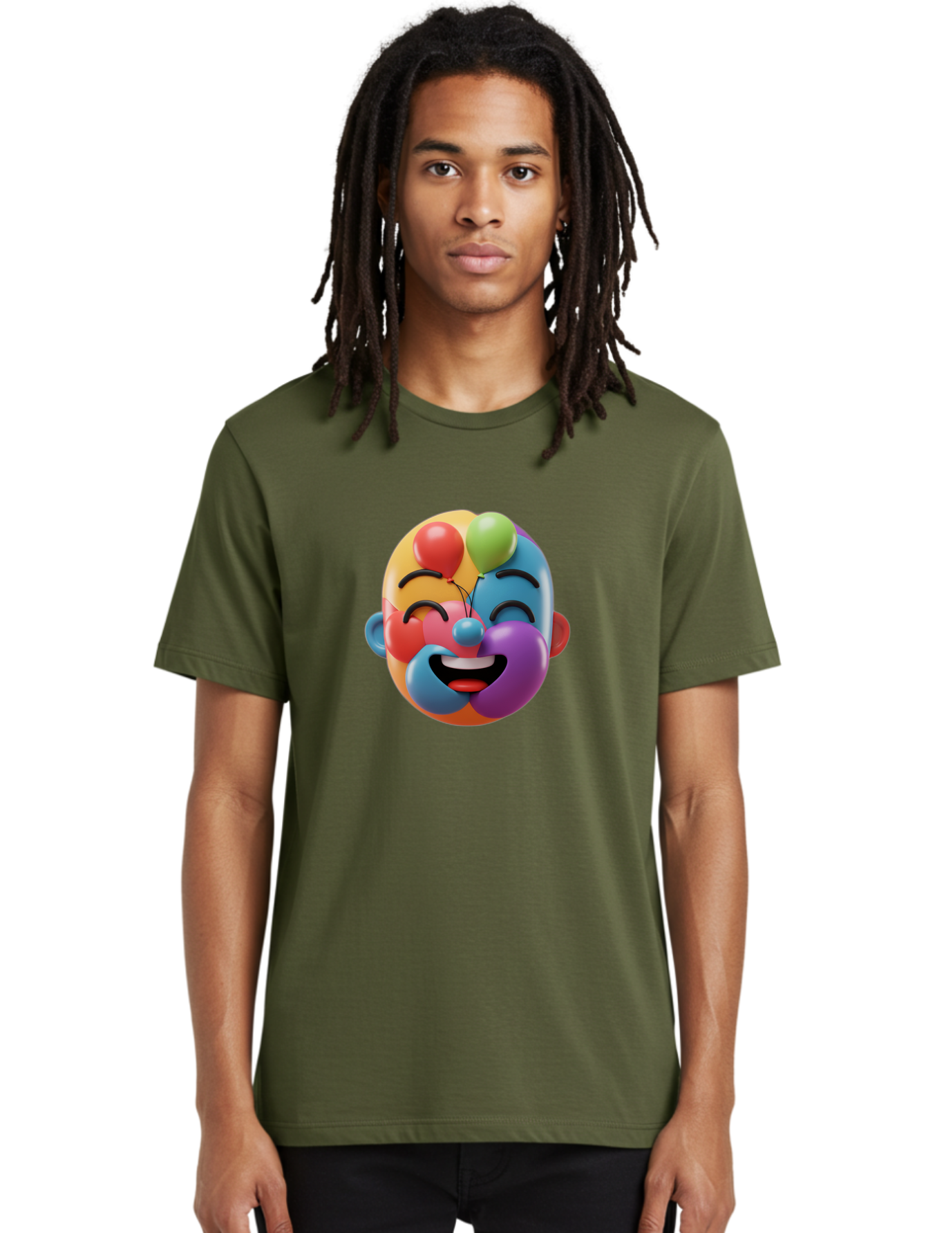 Clown-Emoji Men'S Graphic Tee, 100% Cotton, Comfortable Casual Summer Wear, Machine Washable, 3D Clown Face, Colorful Illustration, Clown Character, Balloons, Happy Expression, Vibrant Colors, Cartoon-Style, Playful Design, Joyful Atmosphere, Bae411 26