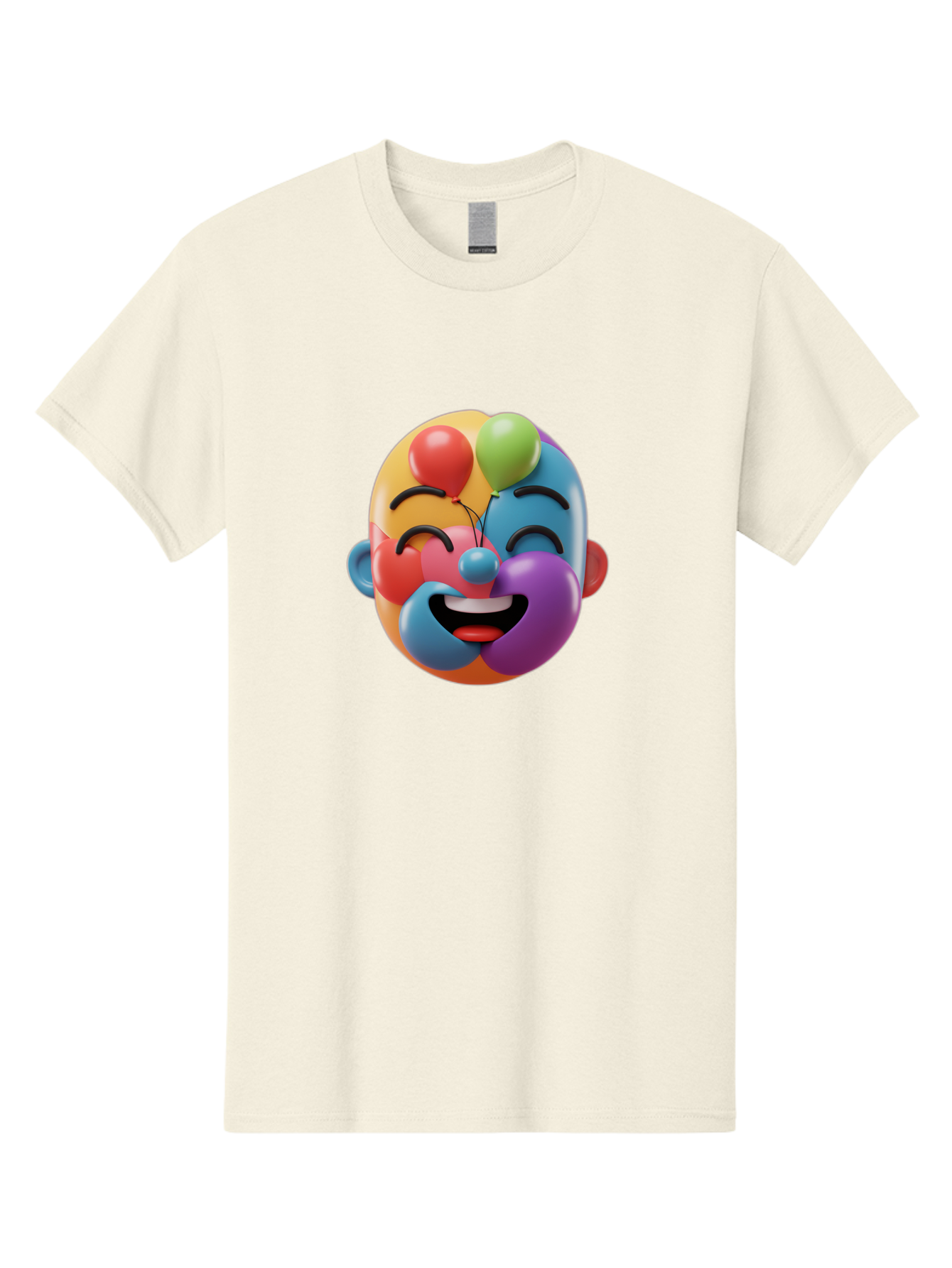 Clown-Emoji Men'S Graphic Tee, 100% Cotton, Comfortable Casual Summer Wear, Machine Washable, 3D Clown Face, Colorful Illustration, Clown Character, Balloons, Happy Expression, Vibrant Colors, Cartoon-Style, Playful Design, Joyful Atmosphere, Bae411 3