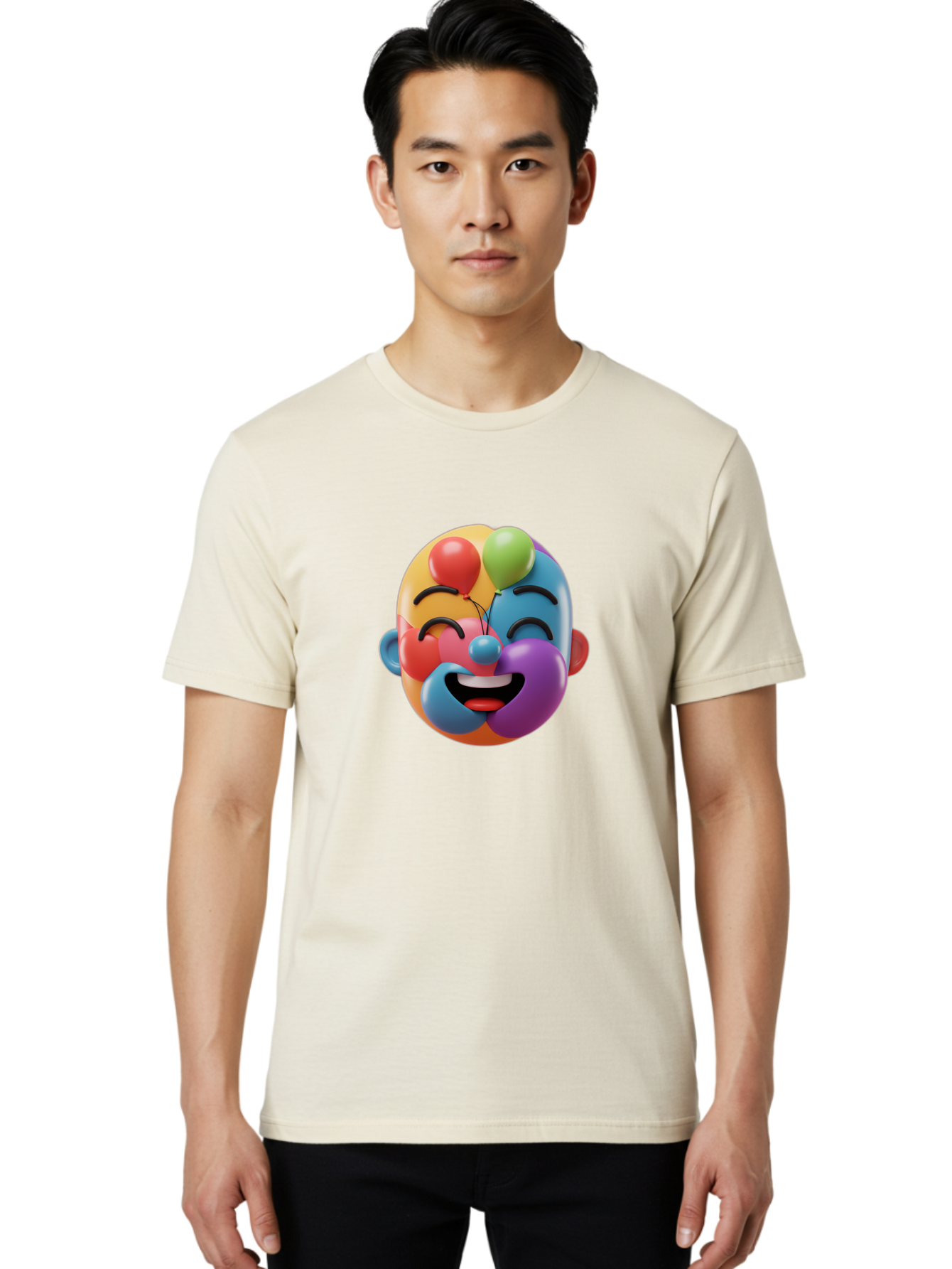 Clown-Emoji Men'S Graphic Tee, 100% Cotton, Comfortable Casual Summer Wear, Machine Washable, 3D Clown Face, Colorful Illustration, Clown Character, Balloons, Happy Expression, Vibrant Colors, Cartoon-Style, Playful Design, Joyful Atmosphere, Bae411 18