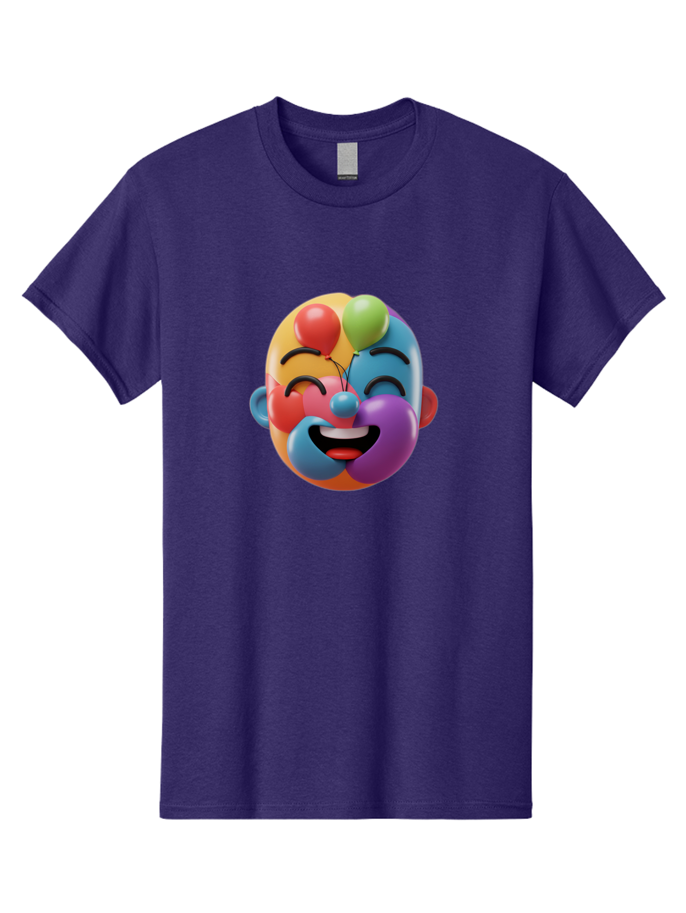 Clown-Emoji Men'S Graphic Tee, 100% Cotton, Comfortable Casual Summer Wear, Machine Washable, 3D Clown Face, Colorful Illustration, Clown Character, Balloons, Happy Expression, Vibrant Colors, Cartoon-Style, Playful Design, Joyful Atmosphere, Bae411 15