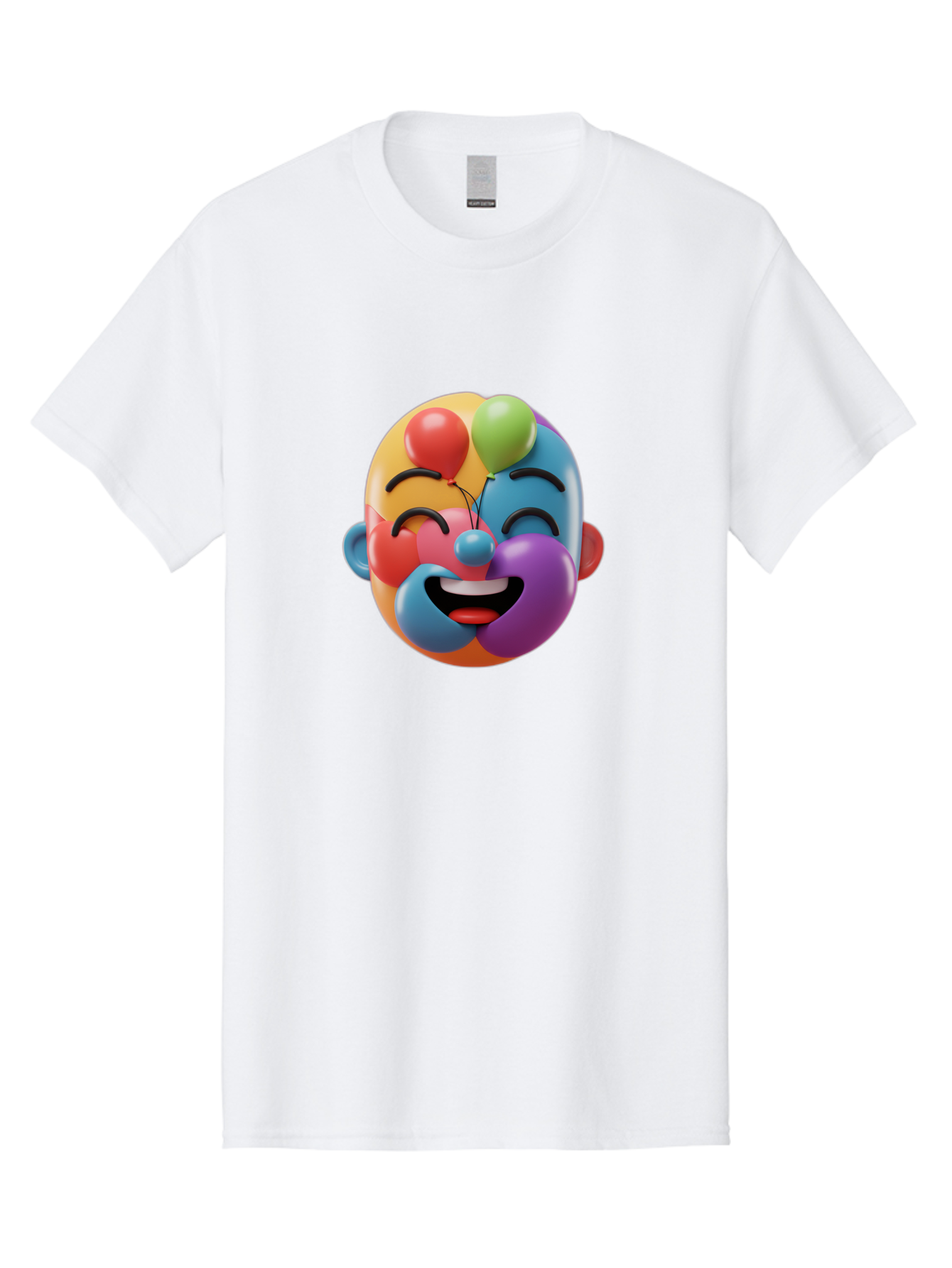 Clown-Emoji Men'S Graphic Tee, 100% Cotton, Comfortable Casual Summer Wear, Machine Washable, 3D Clown Face, Colorful Illustration, Clown Character, Balloons, Happy Expression, Vibrant Colors, Cartoon-Style, Playful Design, Joyful Atmosphere, Bae411 6