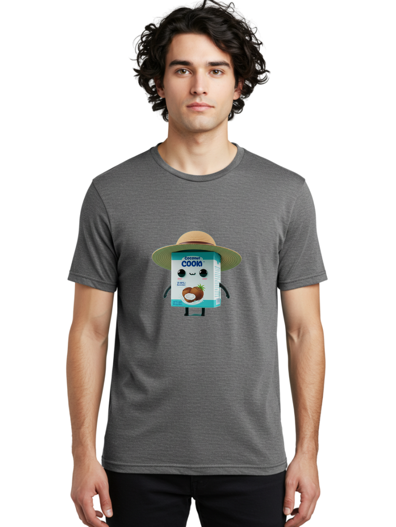 Coconut-Cook Men'S Graphic Tee, 100% Cotton, Comfortable Casual Summer Wear, Machine Washable, Carton Character, Coconut Cook, Cartoon Packaging, Animated Carton, Coconut Milk, Straw Hat, Kawaii, Funny Character, Humorous, Cute, Cartoon Style Bae412 30