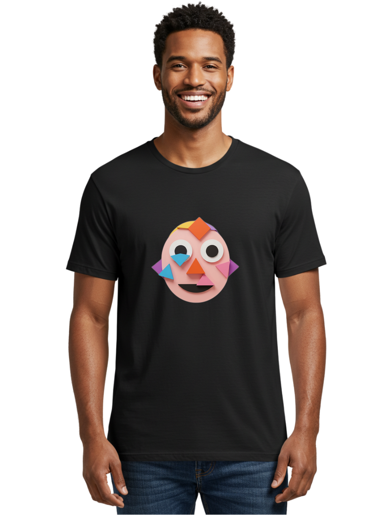 Colourful-Face Men'S Graphic Tee, 100% Cotton, Comfortable Casual Summer Wear, Machine Washable, Paper Craft Face, Colorful Geometric Shapes, Creative Art, Playful Design, Smiling Face, Happy Expression, Art Project, Diy Craft, Kids Activity Bae414 26