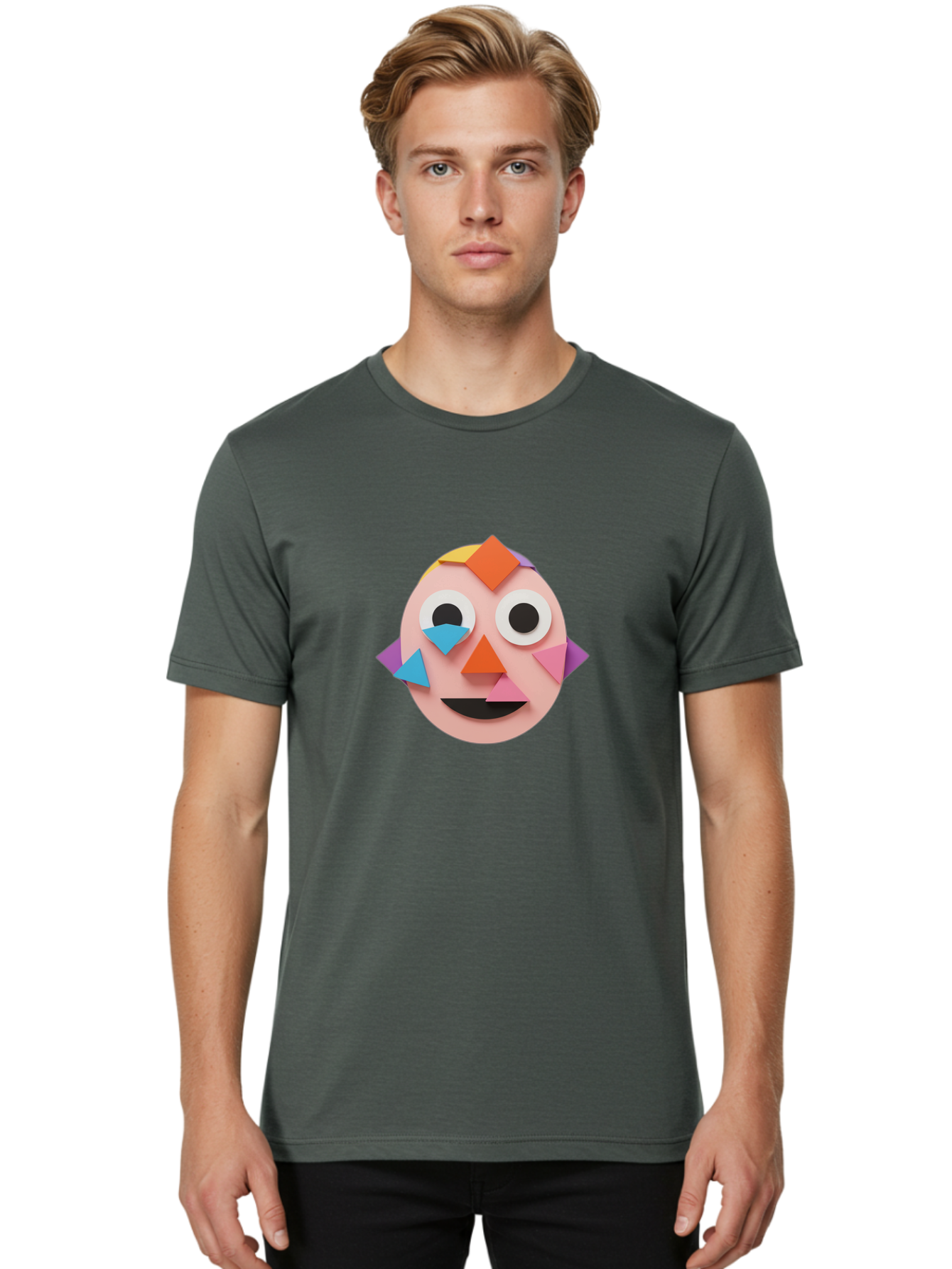 Colourful-Face Men'S Graphic Tee, 100% Cotton, Comfortable Casual Summer Wear, Machine Washable, Paper Craft Face, Colorful Geometric Shapes, Creative Art, Playful Design, Smiling Face, Happy Expression, Art Project, Diy Craft, Kids Activity Bae414 24