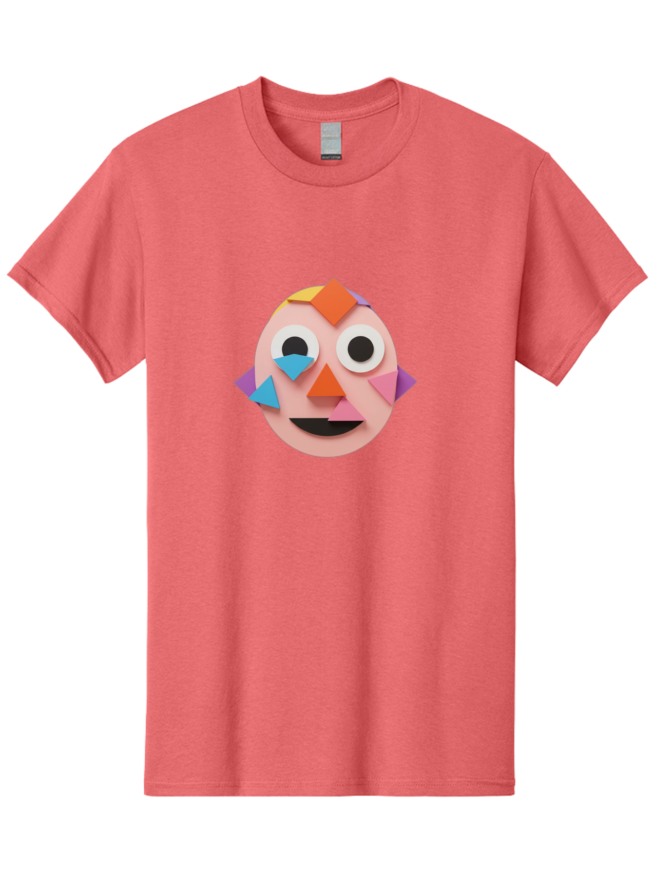 Colourful-Face Men'S Graphic Tee, 100% Cotton, Comfortable Casual Summer Wear, Machine Washable, Paper Craft Face, Colorful Geometric Shapes, Creative Art, Playful Design, Smiling Face, Happy Expression, Art Project, Diy Craft, Kids Activity Bae414 1