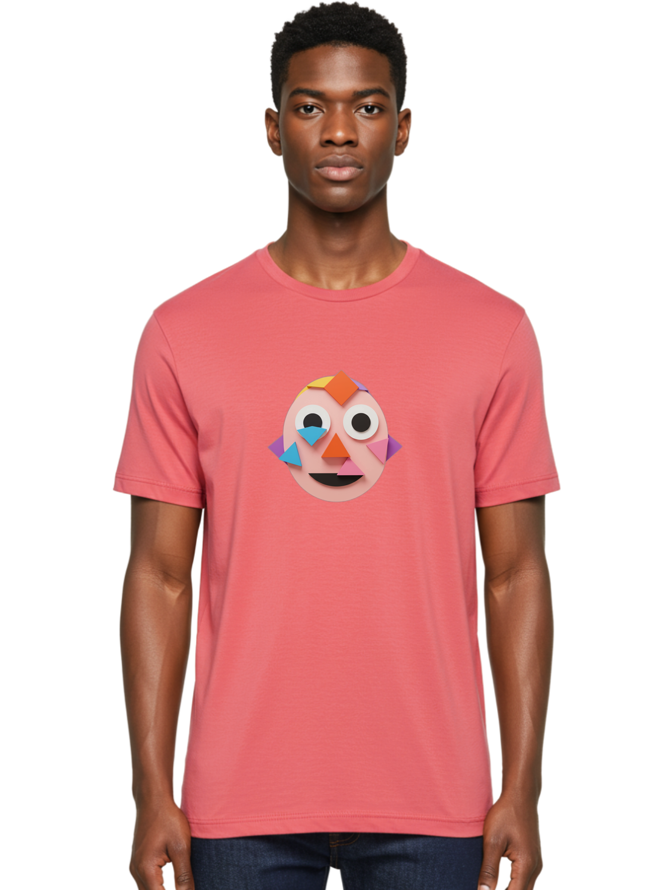Colourful-Face Men'S Graphic Tee, 100% Cotton, Comfortable Casual Summer Wear, Machine Washable, Paper Craft Face, Colorful Geometric Shapes, Creative Art, Playful Design, Smiling Face, Happy Expression, Art Project, Diy Craft, Kids Activity Bae414 16