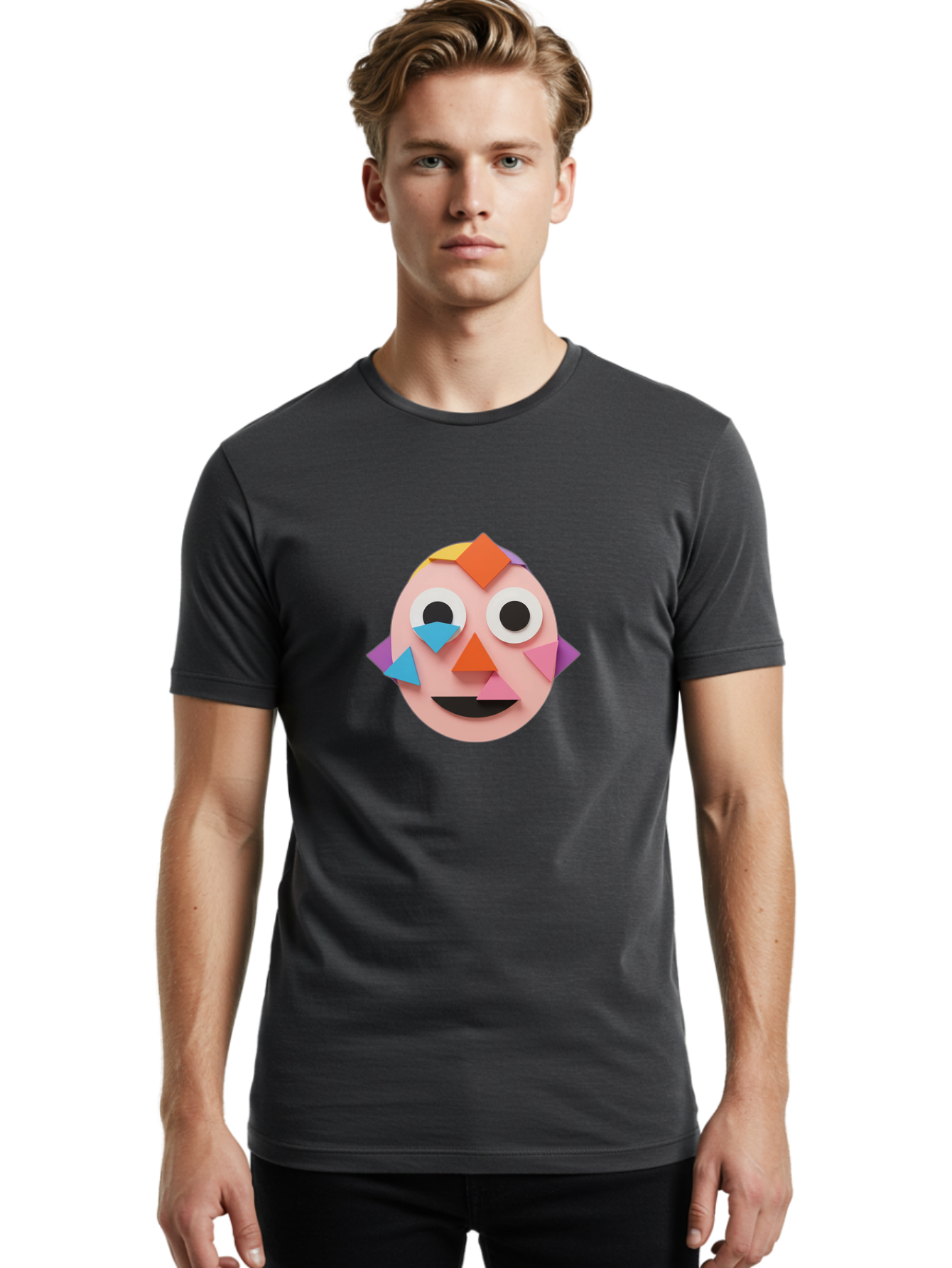 Colourful-Face Men'S Graphic Tee, 100% Cotton, Comfortable Casual Summer Wear, Machine Washable, Paper Craft Face, Colorful Geometric Shapes, Creative Art, Playful Design, Smiling Face, Happy Expression, Art Project, Diy Craft, Kids Activity Bae414 18