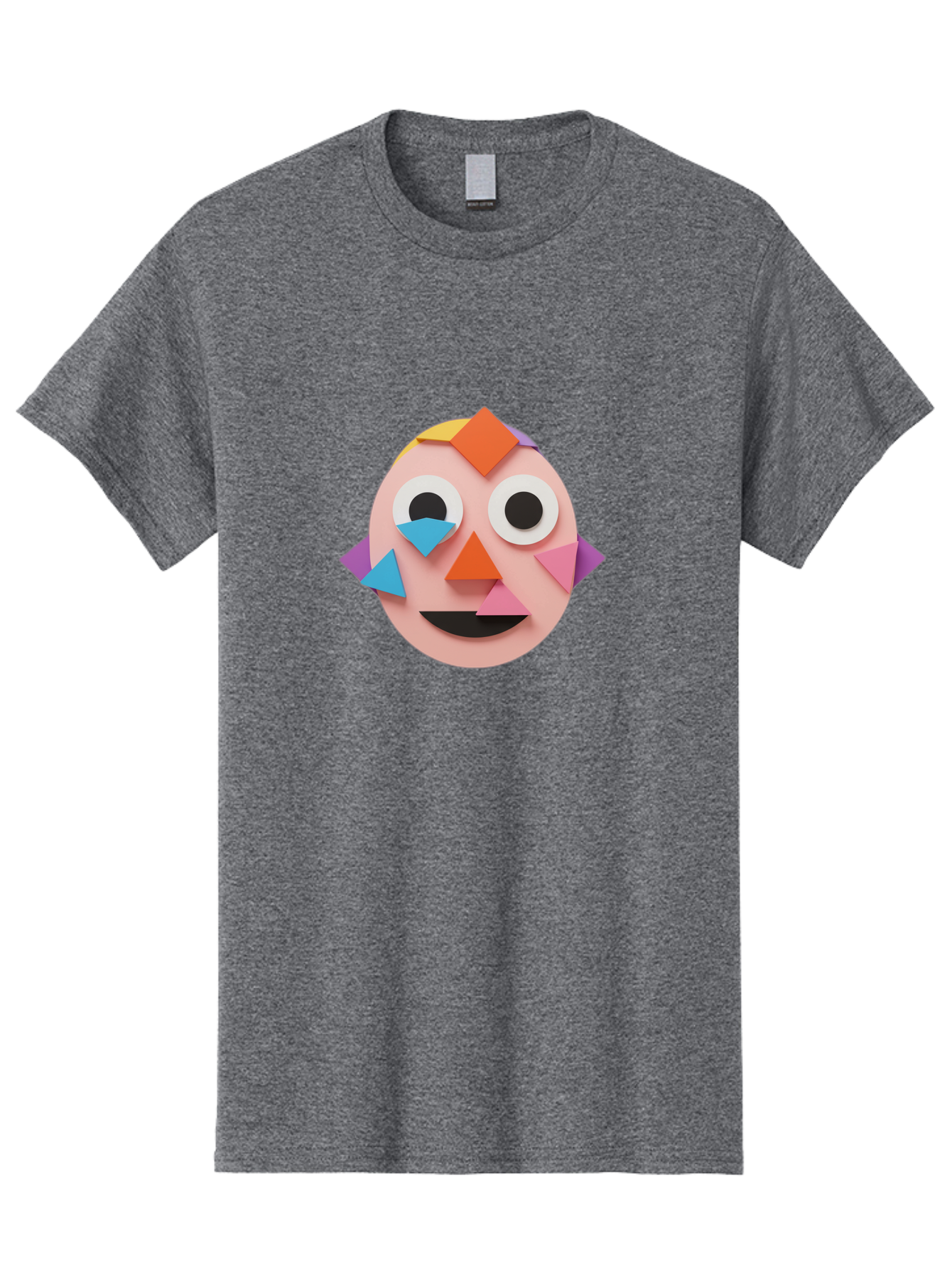 Colourful-Face Men'S Graphic Tee, 100% Cotton, Comfortable Casual Summer Wear, Machine Washable, Paper Craft Face, Colorful Geometric Shapes, Creative Art, Playful Design, Smiling Face, Happy Expression, Art Project, Diy Craft, Kids Activity Bae414 15