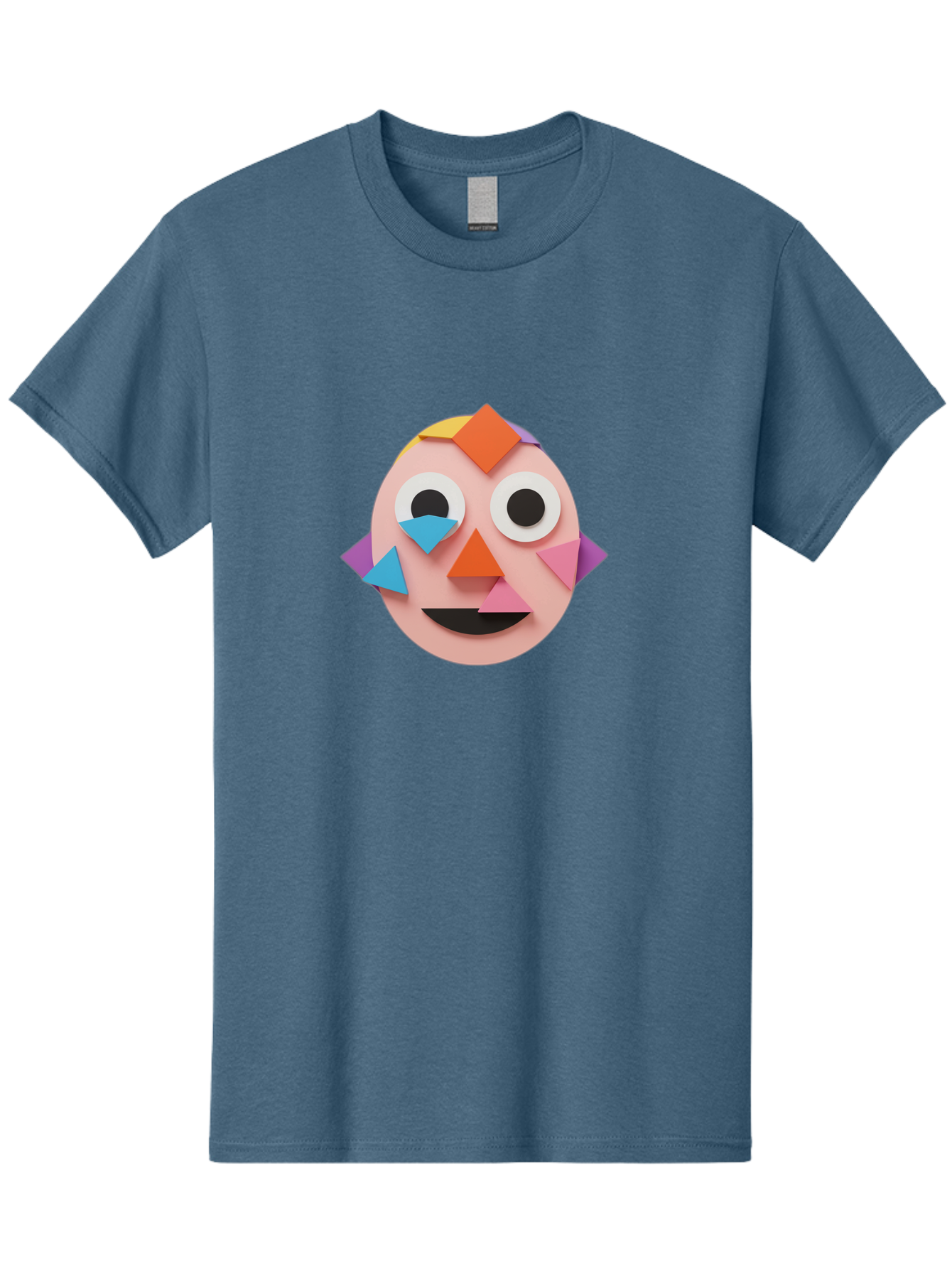 Colourful-Face Men'S Graphic Tee, 100% Cotton, Comfortable Casual Summer Wear, Machine Washable, Paper Craft Face, Colorful Geometric Shapes, Creative Art, Playful Design, Smiling Face, Happy Expression, Art Project, Diy Craft, Kids Activity Bae414 14