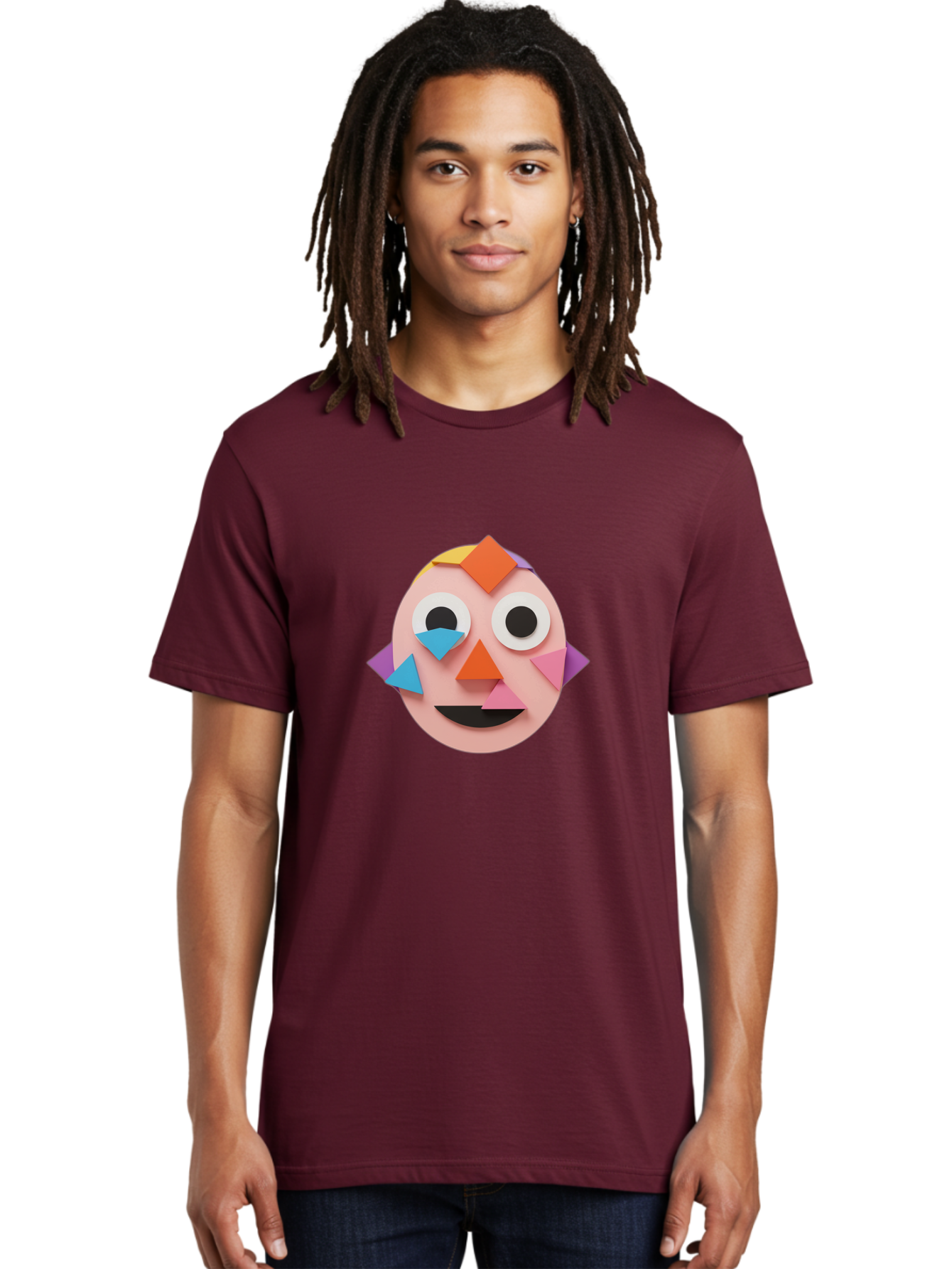 Colourful-Face Men'S Graphic Tee, 100% Cotton, Comfortable Casual Summer Wear, Machine Washable, Paper Craft Face, Colorful Geometric Shapes, Creative Art, Playful Design, Smiling Face, Happy Expression, Art Project, Diy Craft, Kids Activity Bae414 17