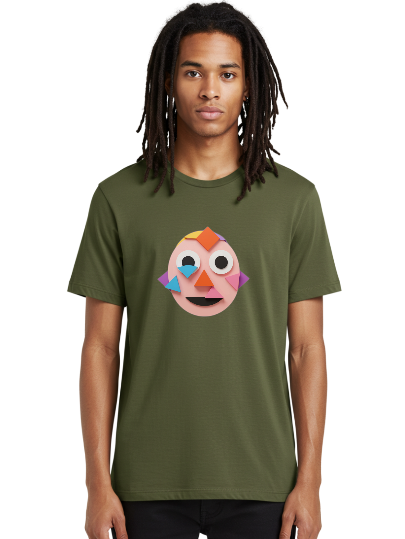 Colourful-Face Men'S Graphic Tee, 100% Cotton, Comfortable Casual Summer Wear, Machine Washable, Paper Craft Face, Colorful Geometric Shapes, Creative Art, Playful Design, Smiling Face, Happy Expression, Art Project, Diy Craft, Kids Activity Bae414 22