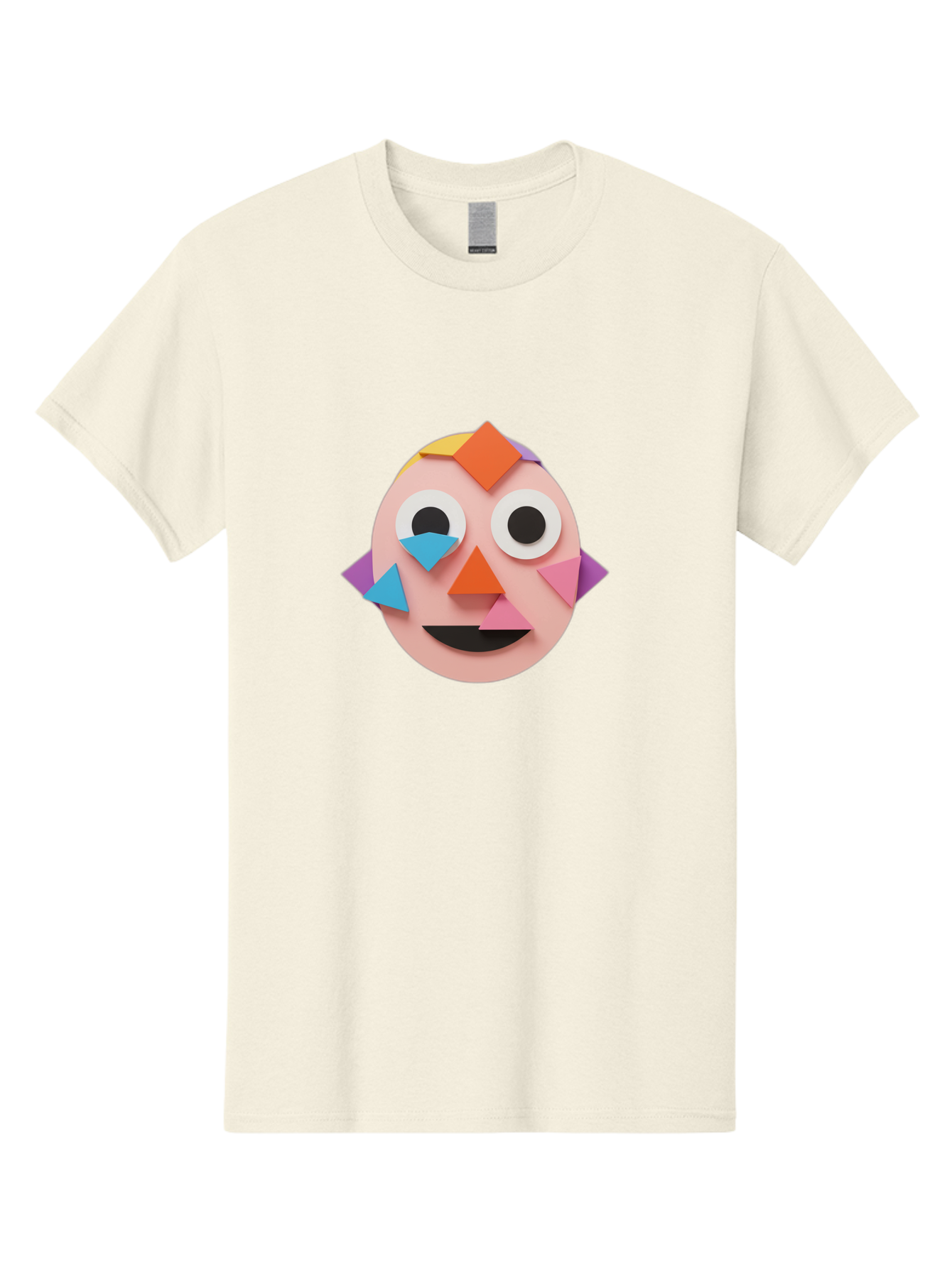 Colourful-Face Men'S Graphic Tee, 100% Cotton, Comfortable Casual Summer Wear, Machine Washable, Paper Craft Face, Colorful Geometric Shapes, Creative Art, Playful Design, Smiling Face, Happy Expression, Art Project, Diy Craft, Kids Activity Bae414 5