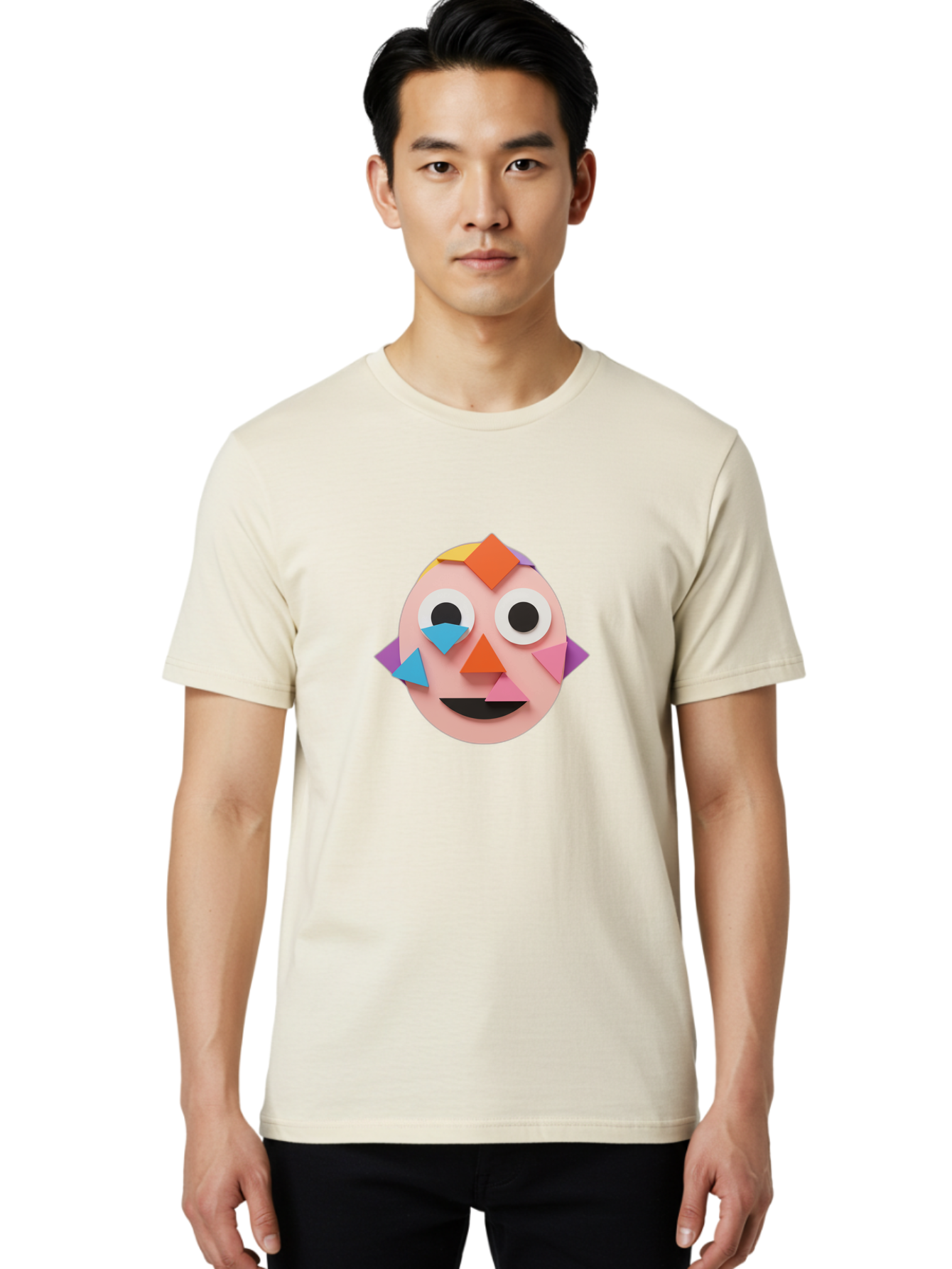 Colourful-Face Men'S Graphic Tee, 100% Cotton, Comfortable Casual Summer Wear, Machine Washable, Paper Craft Face, Colorful Geometric Shapes, Creative Art, Playful Design, Smiling Face, Happy Expression, Art Project, Diy Craft, Kids Activity Bae414 20