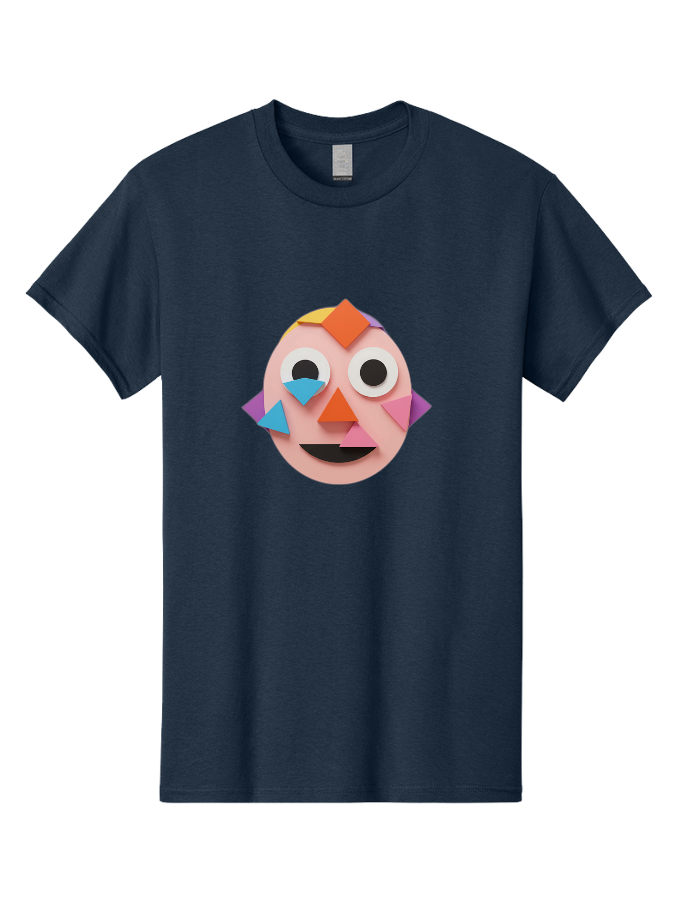 Colourful-Face Men'S Graphic Tee, 100% Cotton, Comfortable Casual Summer Wear, Machine Washable, Paper Craft Face, Colorful Geometric Shapes, Creative Art, Playful Design, Smiling Face, Happy Expression, Art Project, Diy Craft, Kids Activity Bae414 13