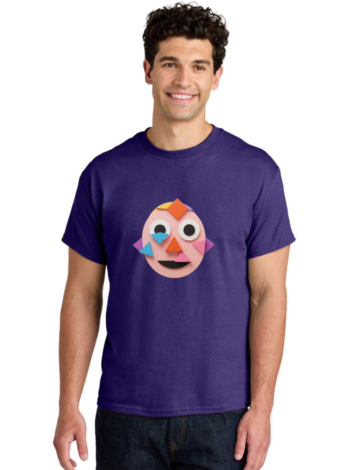 Colourful-Face Men'S Graphic Tee, 100% Cotton, Comfortable Casual Summer Wear, Machine Washable, Paper Craft Face, Colorful Geometric Shapes, Creative Art, Playful Design, Smiling Face, Happy Expression, Art Project, Diy Craft, Kids Activity Bae414 27