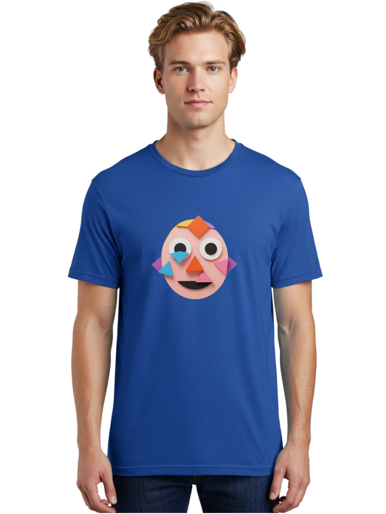 Colourful-Face Men'S Graphic Tee, 100% Cotton, Comfortable Casual Summer Wear, Machine Washable, Paper Craft Face, Colorful Geometric Shapes, Creative Art, Playful Design, Smiling Face, Happy Expression, Art Project, Diy Craft, Kids Activity Bae414 23