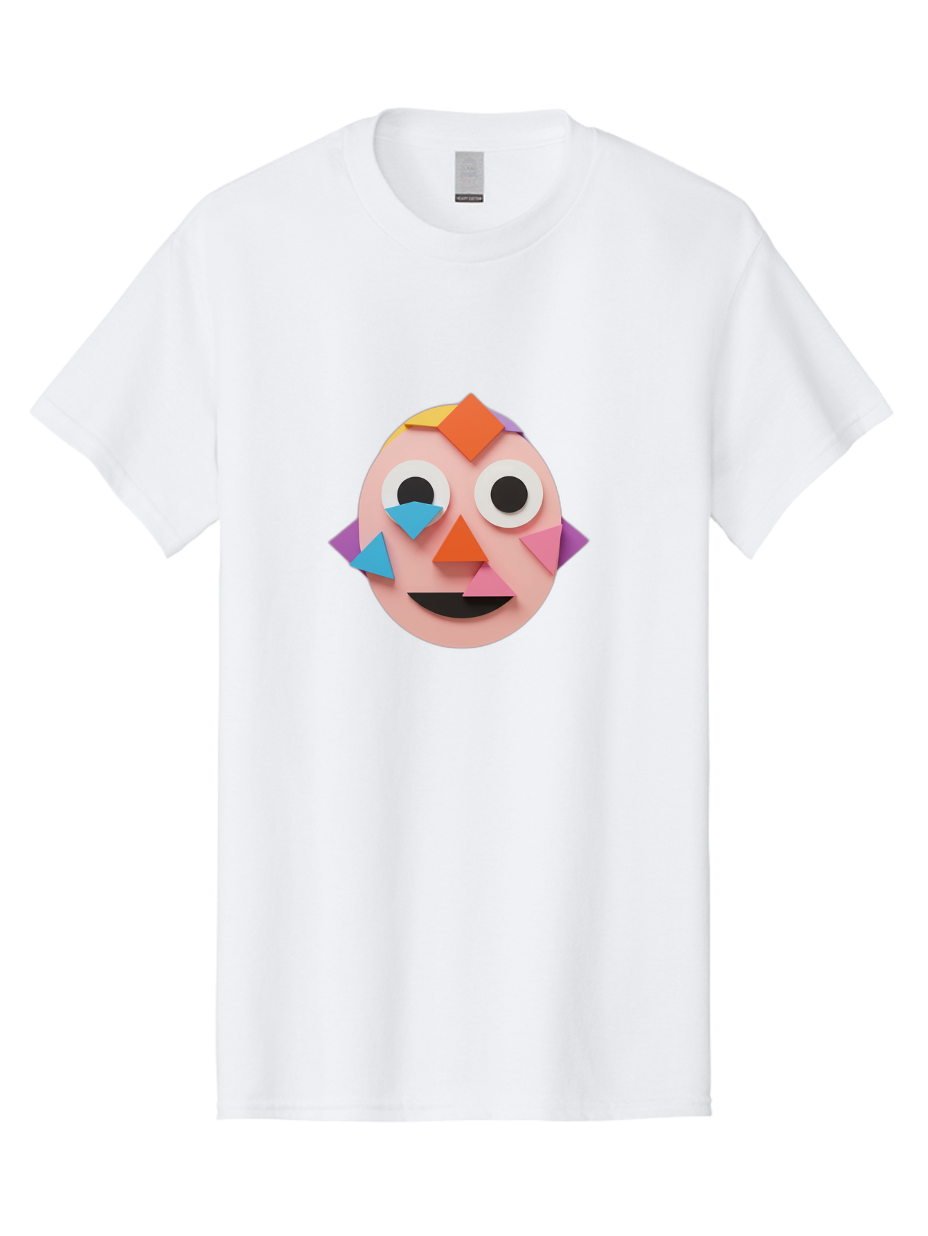 Colourful-Face Men'S Graphic Tee, 100% Cotton, Comfortable Casual Summer Wear, Machine Washable, Paper Craft Face, Colorful Geometric Shapes, Creative Art, Playful Design, Smiling Face, Happy Expression, Art Project, Diy Craft, Kids Activity Bae414 4