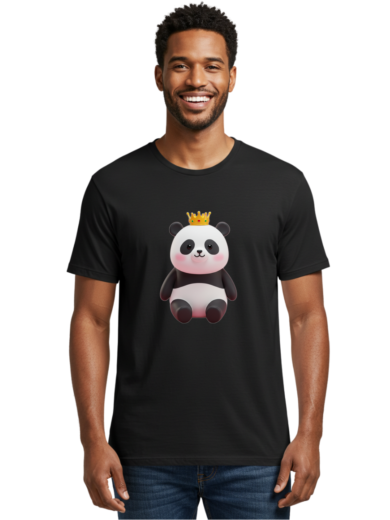 Crowned-Panda-1 Men'S Graphic Tee, 100% Cotton, Comfortable Casual Summer Wear, Machine Washable, Cartoon Panda, 3D Illustration, Panda Bear, Crown On Head, Regal Animal, Cute Expression, Rosy Cheeks, Kawaii Character, Adorable Design, Bae419 23