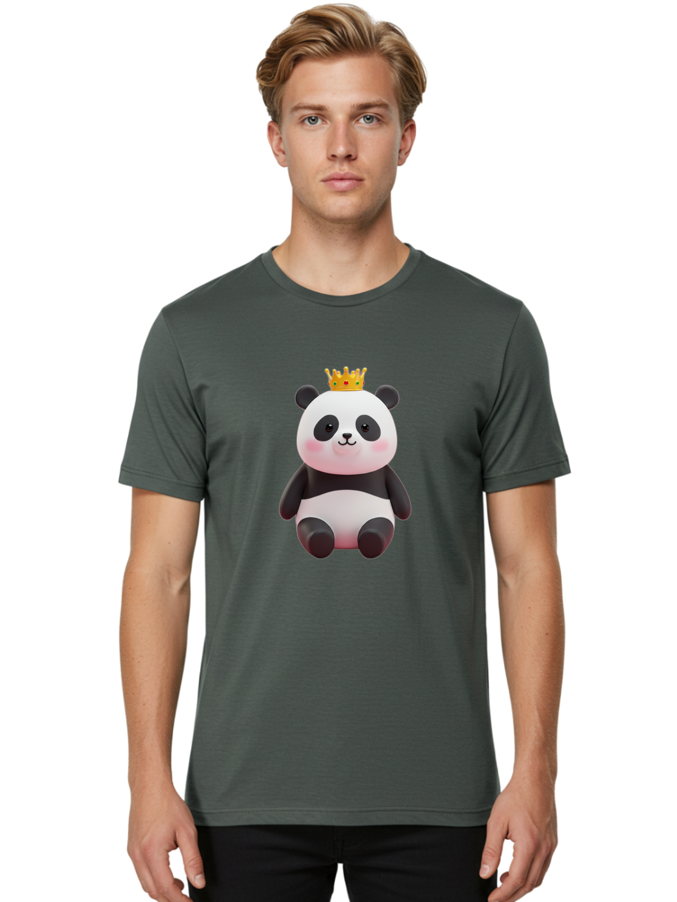 Crowned-Panda-1 Men'S Graphic Tee, 100% Cotton, Comfortable Casual Summer Wear, Machine Washable, Cartoon Panda, 3D Illustration, Panda Bear, Crown On Head, Regal Animal, Cute Expression, Rosy Cheeks, Kawaii Character, Adorable Design, Bae419 18