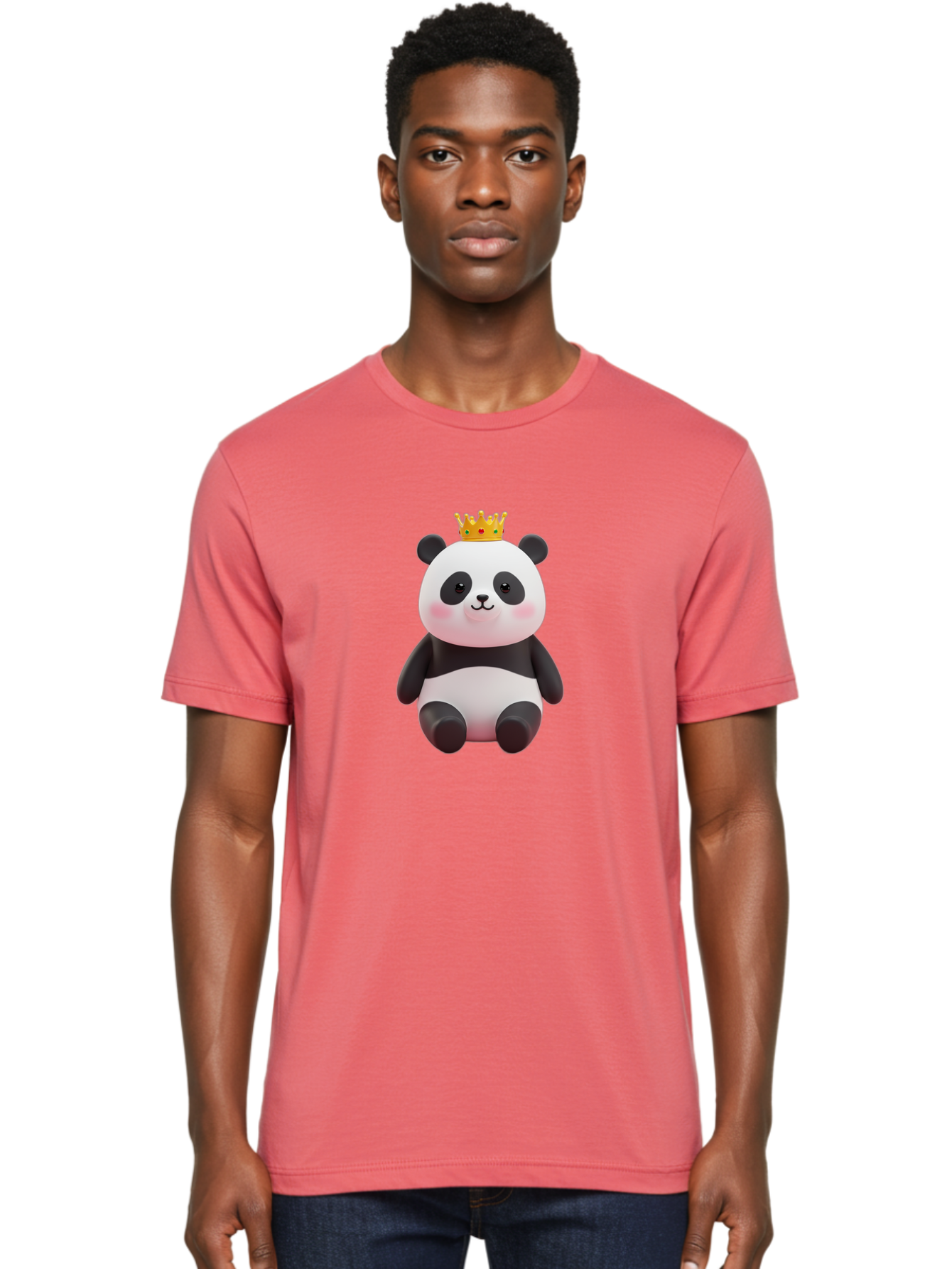 Crowned-Panda-1 Men'S Graphic Tee, 100% Cotton, Comfortable Casual Summer Wear, Machine Washable, Cartoon Panda, 3D Illustration, Panda Bear, Crown On Head, Regal Animal, Cute Expression, Rosy Cheeks, Kawaii Character, Adorable Design, Bae419 16