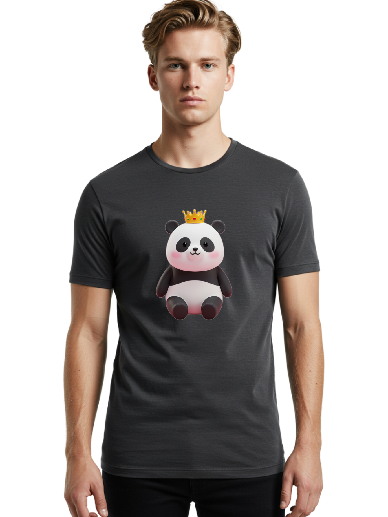 Crowned-Panda-1 Men'S Graphic Tee, 100% Cotton, Comfortable Casual Summer Wear, Machine Washable, Cartoon Panda, 3D Illustration, Panda Bear, Crown On Head, Regal Animal, Cute Expression, Rosy Cheeks, Kawaii Character, Adorable Design, Bae419 29