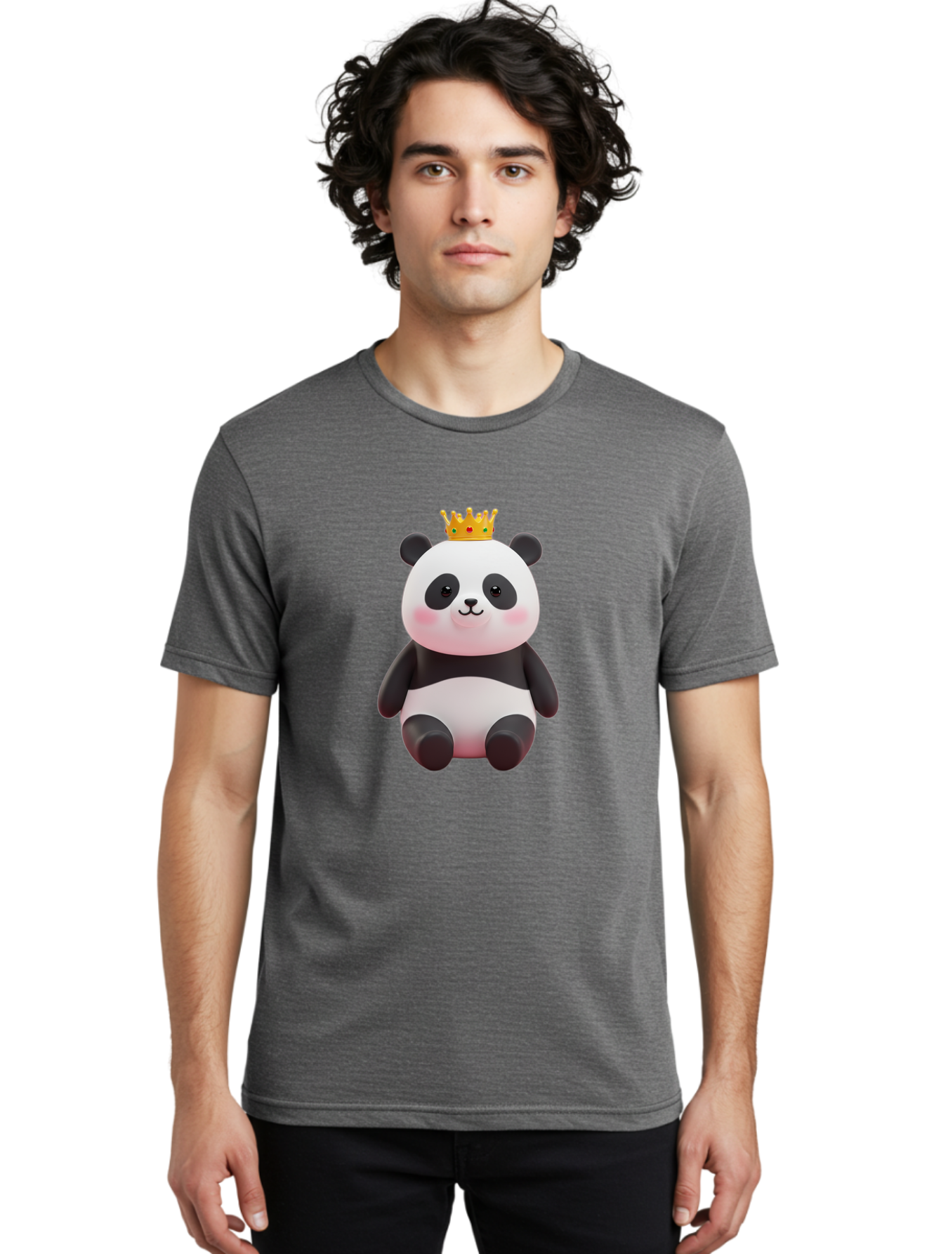 Crowned-Panda-1 Men'S Graphic Tee, 100% Cotton, Comfortable Casual Summer Wear, Machine Washable, Cartoon Panda, 3D Illustration, Panda Bear, Crown On Head, Regal Animal, Cute Expression, Rosy Cheeks, Kawaii Character, Adorable Design, Bae419 24