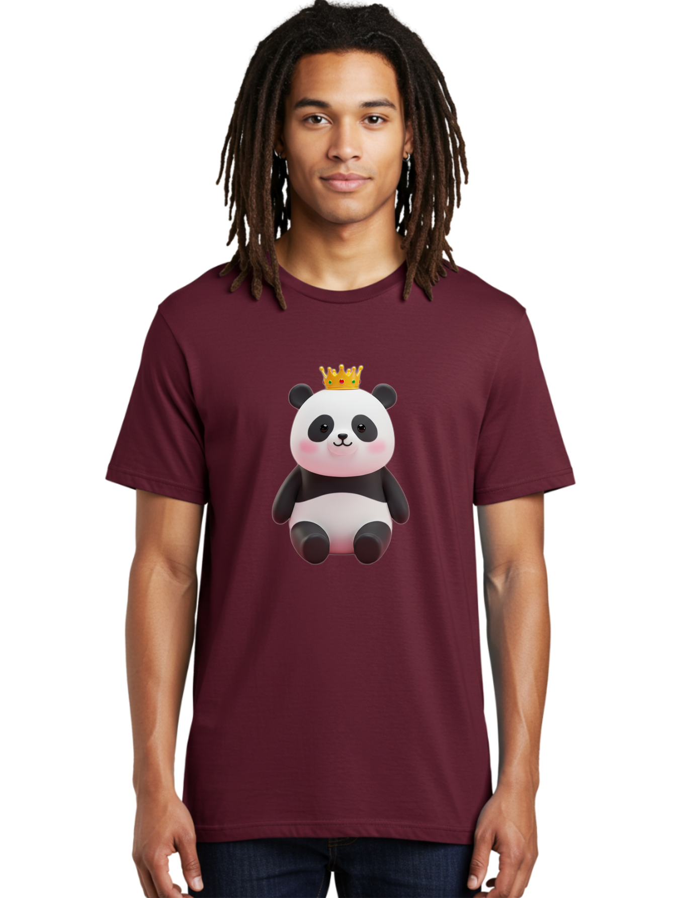 Crowned-Panda-1 Men'S Graphic Tee, 100% Cotton, Comfortable Casual Summer Wear, Machine Washable, Cartoon Panda, 3D Illustration, Panda Bear, Crown On Head, Regal Animal, Cute Expression, Rosy Cheeks, Kawaii Character, Adorable Design, Bae419 21
