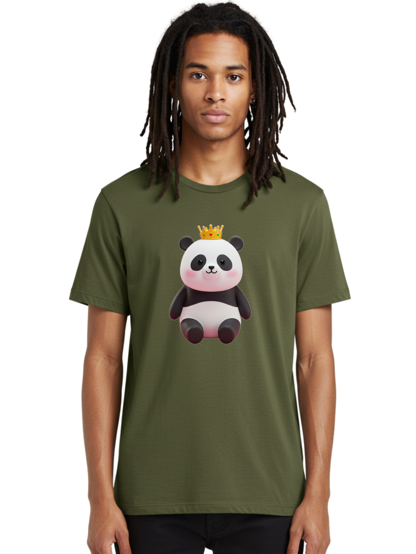 Crowned-Panda-1 Men'S Graphic Tee, 100% Cotton, Comfortable Casual Summer Wear, Machine Washable, Cartoon Panda, 3D Illustration, Panda Bear, Crown On Head, Regal Animal, Cute Expression, Rosy Cheeks, Kawaii Character, Adorable Design, Bae419 20