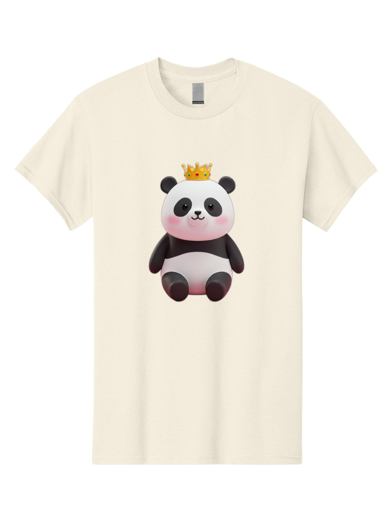Crowned-Panda-1 Men'S Graphic Tee, 100% Cotton, Comfortable Casual Summer Wear, Machine Washable, Cartoon Panda, 3D Illustration, Panda Bear, Crown On Head, Regal Animal, Cute Expression, Rosy Cheeks, Kawaii Character, Adorable Design, Bae419 2