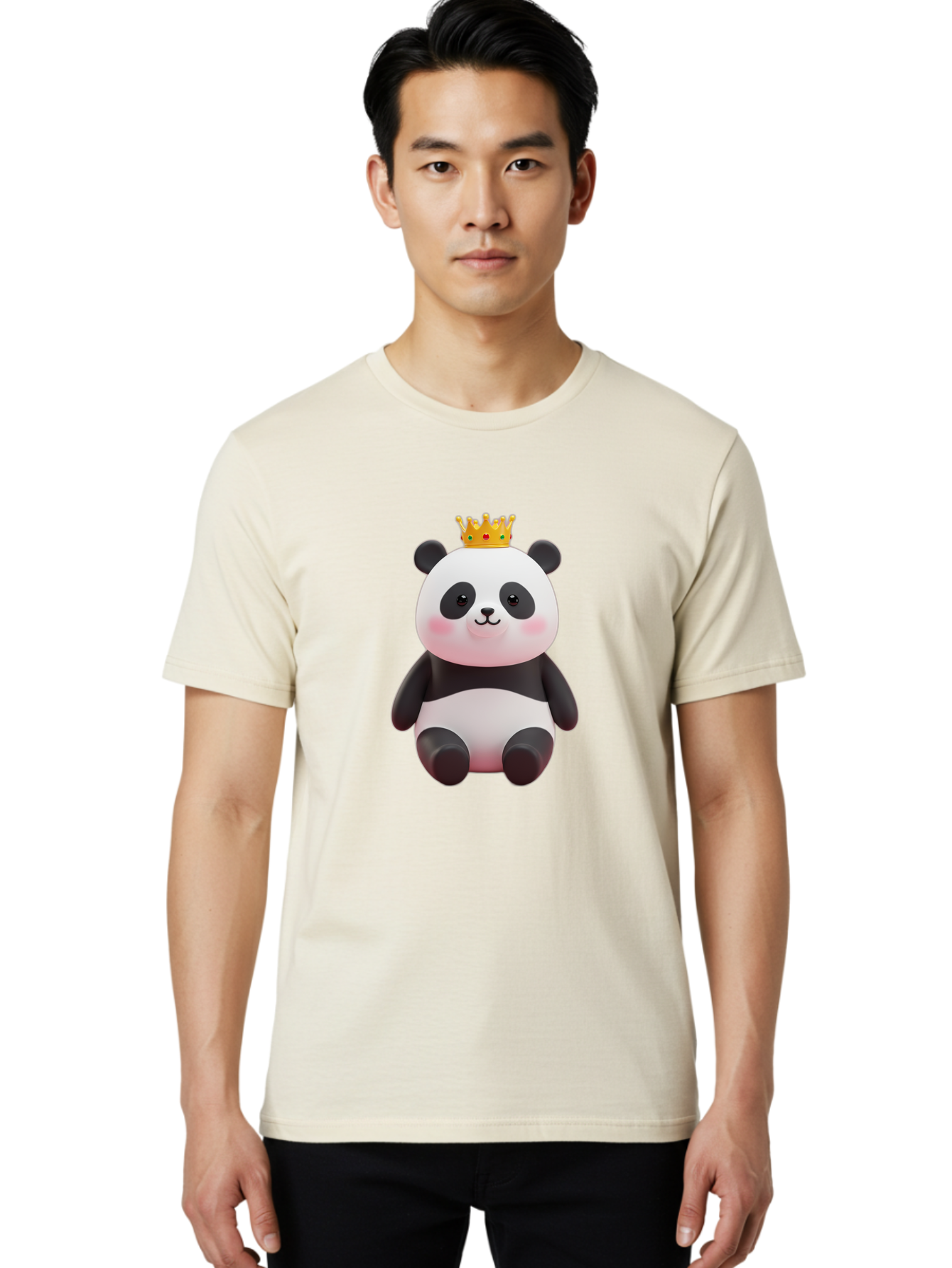 Crowned-Panda-1 Men'S Graphic Tee, 100% Cotton, Comfortable Casual Summer Wear, Machine Washable, Cartoon Panda, 3D Illustration, Panda Bear, Crown On Head, Regal Animal, Cute Expression, Rosy Cheeks, Kawaii Character, Adorable Design, Bae419 17