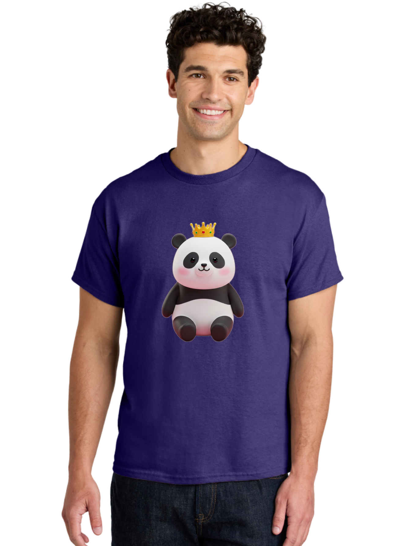 Crowned-Panda-1 Men'S Graphic Tee, 100% Cotton, Comfortable Casual Summer Wear, Machine Washable, Cartoon Panda, 3D Illustration, Panda Bear, Crown On Head, Regal Animal, Cute Expression, Rosy Cheeks, Kawaii Character, Adorable Design, Bae419 25