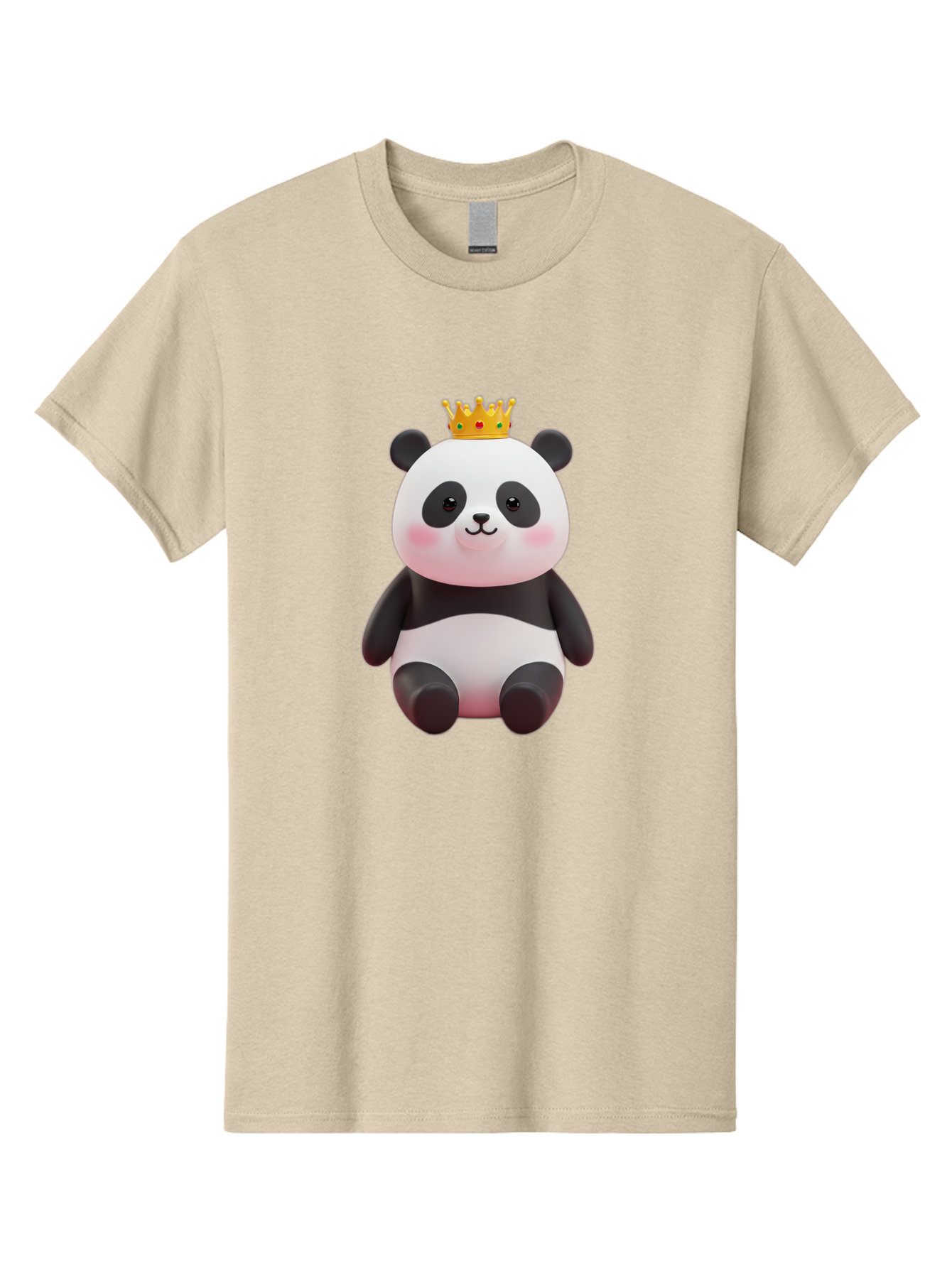 Crowned-Panda-1 Men'S Graphic Tee, 100% Cotton, Comfortable Casual Summer Wear, Machine Washable, Cartoon Panda, 3D Illustration, Panda Bear, Crown On Head, Regal Animal, Cute Expression, Rosy Cheeks, Kawaii Character, Adorable Design, Bae419 15