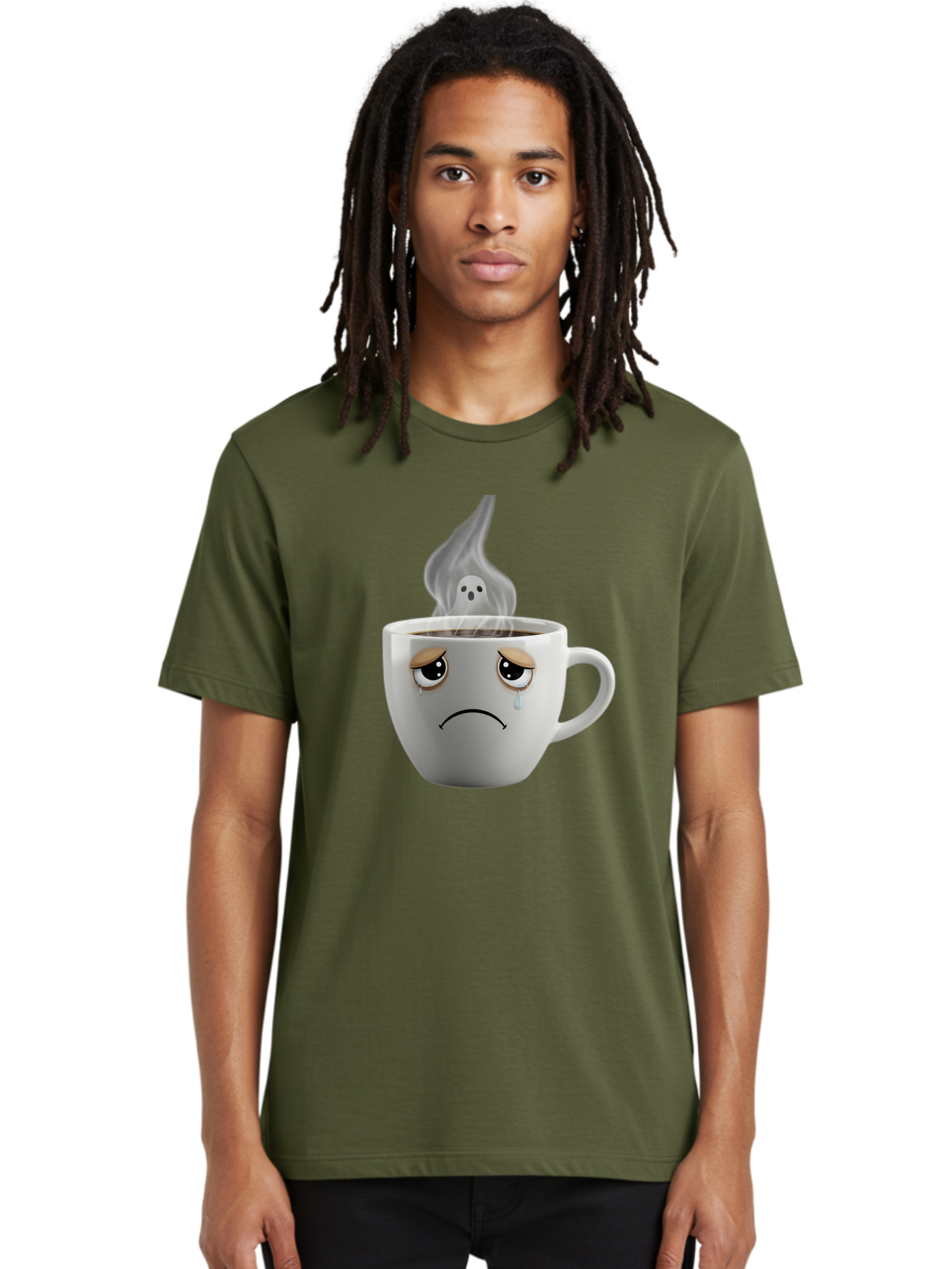 Crying-Coffee-Cup Men'S Graphic Tee, 100% Cotton, Comfortable Casual Summer Wear, Machine Washable, Sad Face Coffee Cup, Steaming Hot Coffee, Ghostly Steam, Coffee Lover, Coffee Culture, Coffee Time, Morning Coffee, Daily Grind Bae422 28