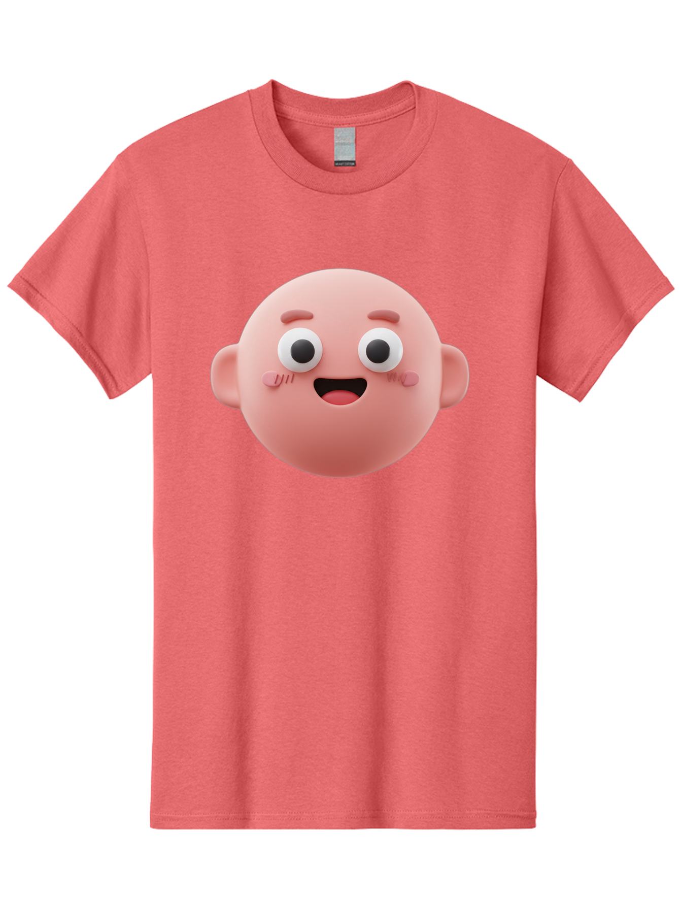 Cute-3D-Emoji-Face Men'S Graphic Tee, 100% Cotton, Comfortable Casual Summer Wear, Machine Washable, Smiling Face, Cartoon Character, Pink Hue, Cheerful Expression, Wide Eyes, Smiling Mouth, Rosy Cheeks, Cute Emoji, Playful Design, Funny Face Bae423 6