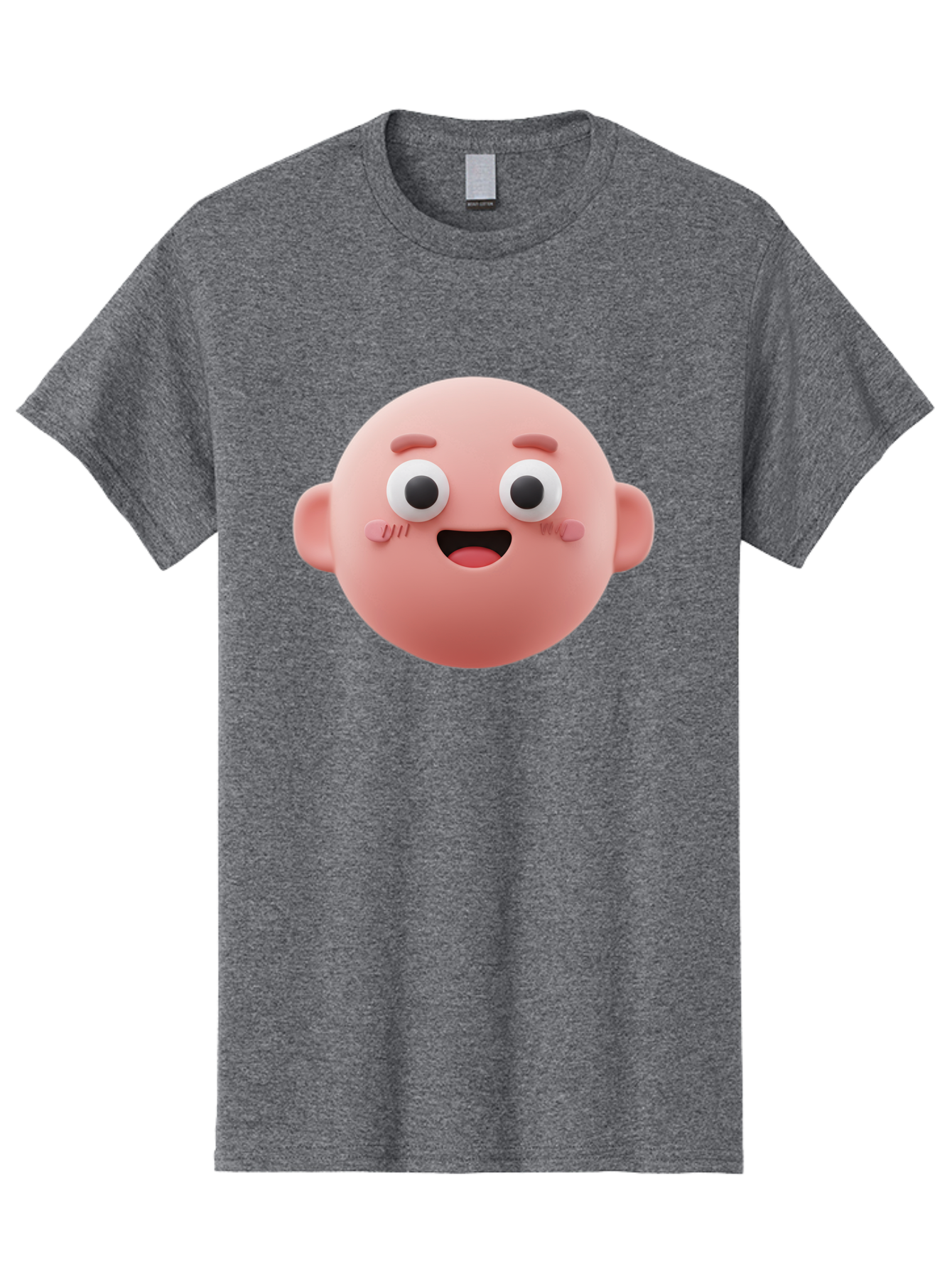 Cute-3D-Emoji-Face Men'S Graphic Tee, 100% Cotton, Comfortable Casual Summer Wear, Machine Washable, Smiling Face, Cartoon Character, Pink Hue, Cheerful Expression, Wide Eyes, Smiling Mouth, Rosy Cheeks, Cute Emoji, Playful Design, Funny Face Bae423 8