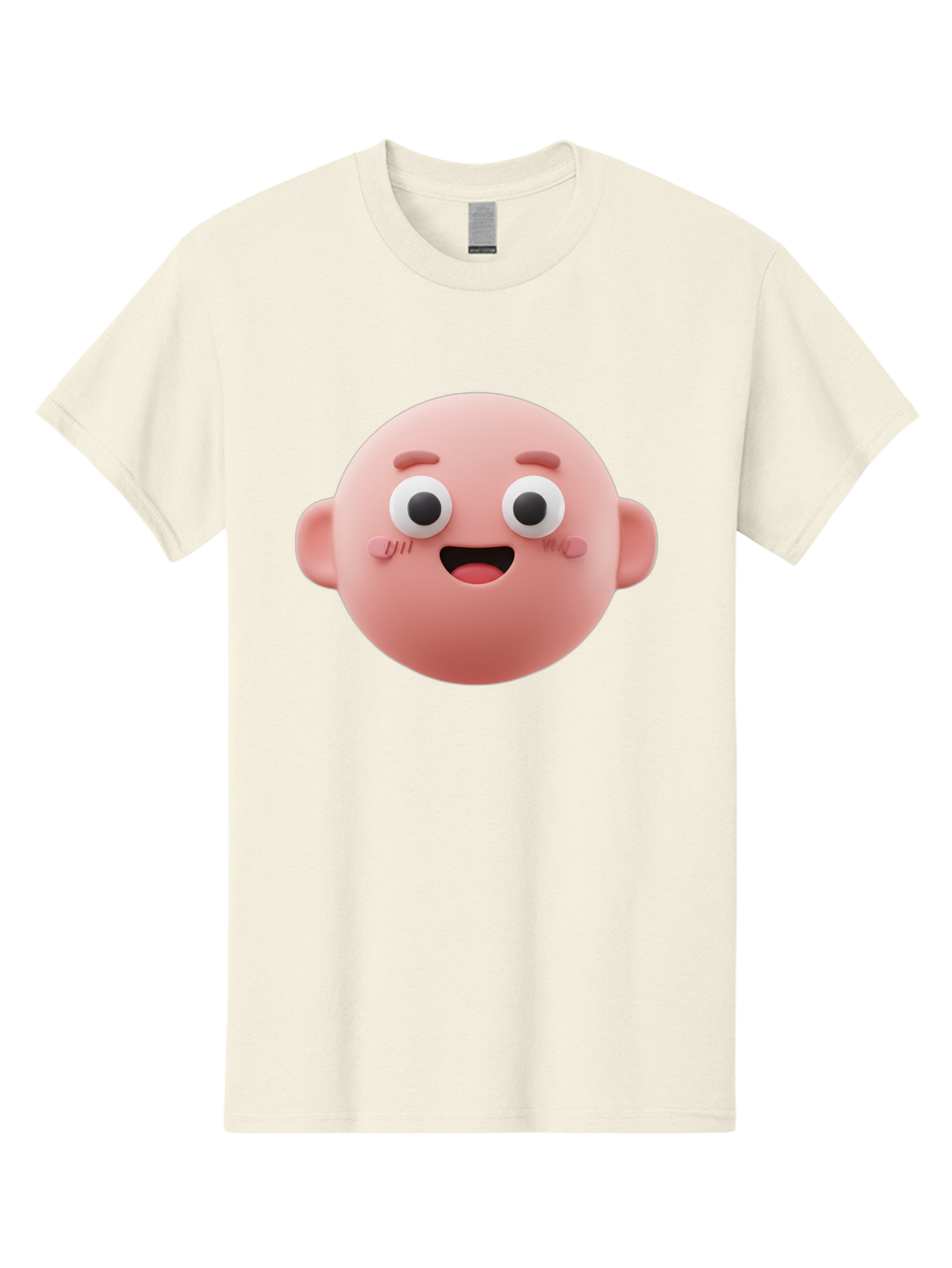 Cute-3D-Emoji-Face Men'S Graphic Tee, 100% Cotton, Comfortable Casual Summer Wear, Machine Washable, Smiling Face, Cartoon Character, Pink Hue, Cheerful Expression, Wide Eyes, Smiling Mouth, Rosy Cheeks, Cute Emoji, Playful Design, Funny Face Bae423 14