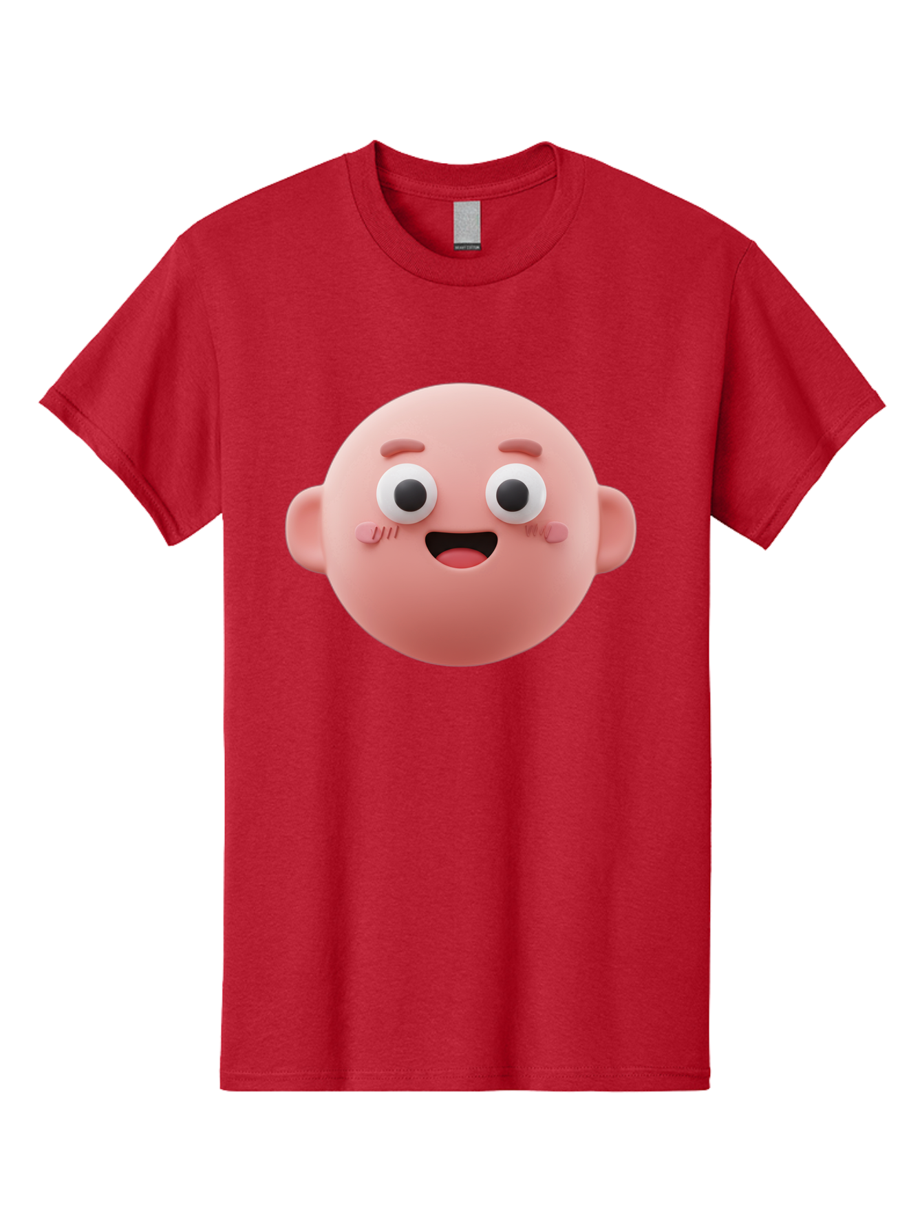 Cute-3D-Emoji-Face Men'S Graphic Tee, 100% Cotton, Comfortable Casual Summer Wear, Machine Washable, Smiling Face, Cartoon Character, Pink Hue, Cheerful Expression, Wide Eyes, Smiling Mouth, Rosy Cheeks, Cute Emoji, Playful Design, Funny Face Bae423 7