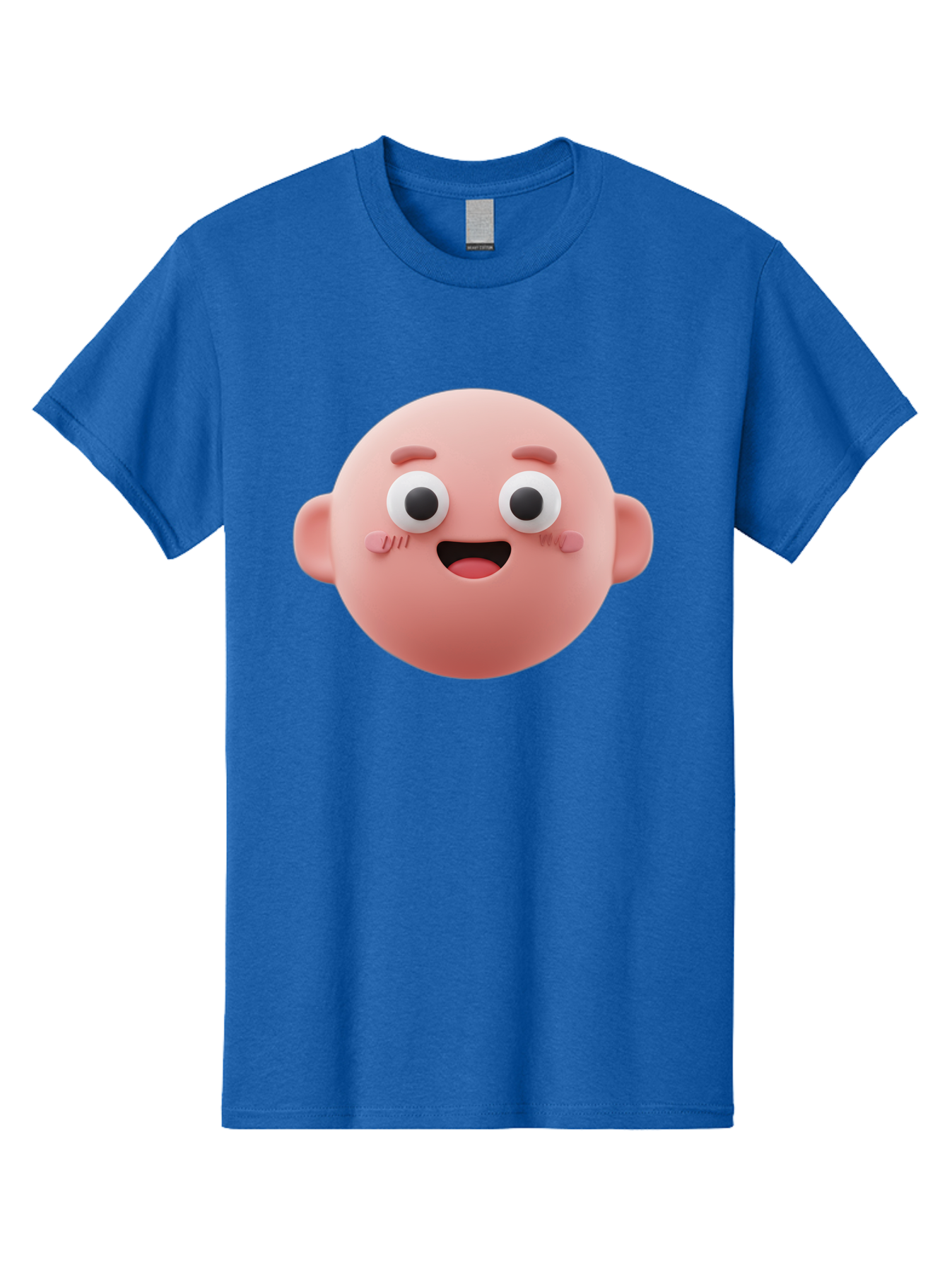 Cute-3D-Emoji-Face Men'S Graphic Tee, 100% Cotton, Comfortable Casual Summer Wear, Machine Washable, Smiling Face, Cartoon Character, Pink Hue, Cheerful Expression, Wide Eyes, Smiling Mouth, Rosy Cheeks, Cute Emoji, Playful Design, Funny Face Bae423 3